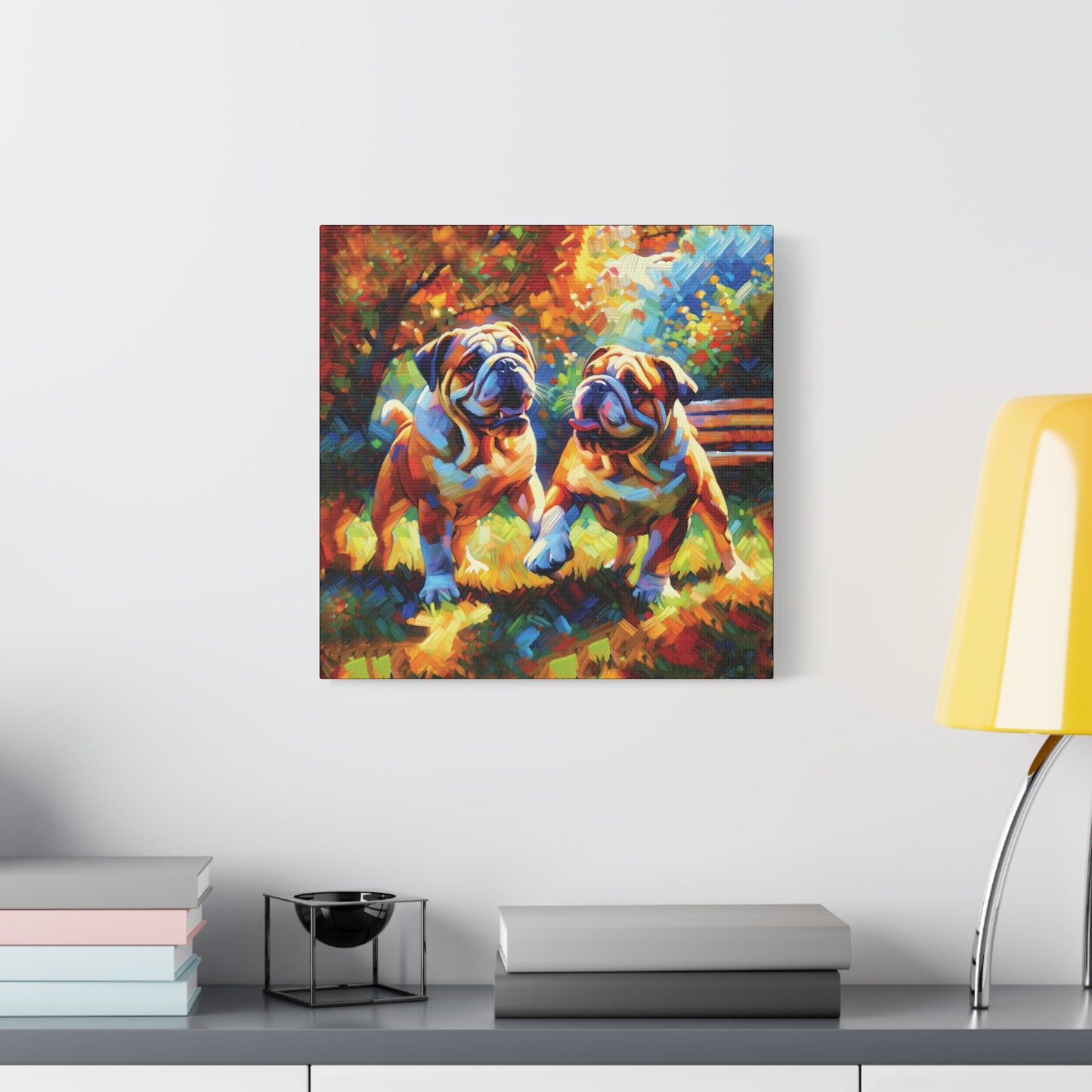 Playful Bulldogs Expressionist Canvas Art Print