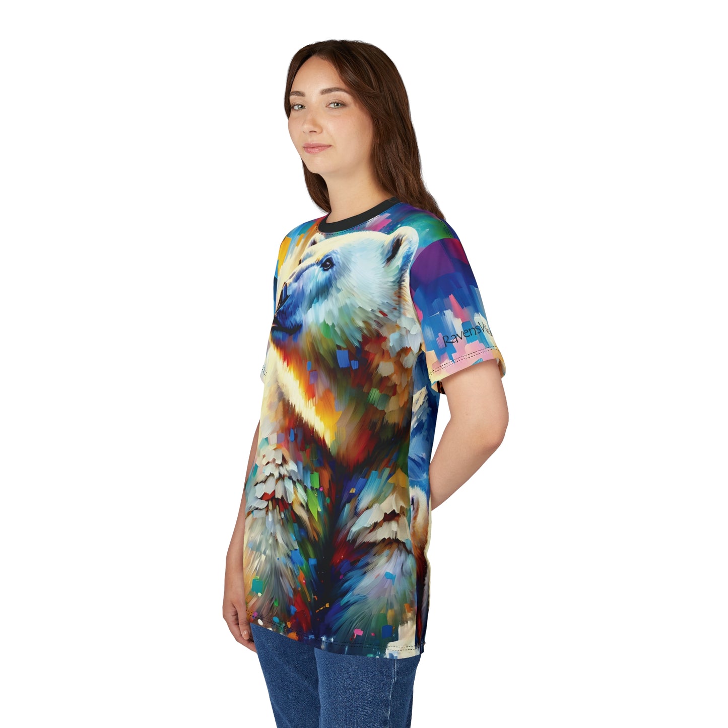 Polar Bear with Cub Vibrant Art Tee | Colorful Unisex Cut & Sew T-Shirt, Wildlife Apparel, Unique Graphic Tee, Birthday Gift