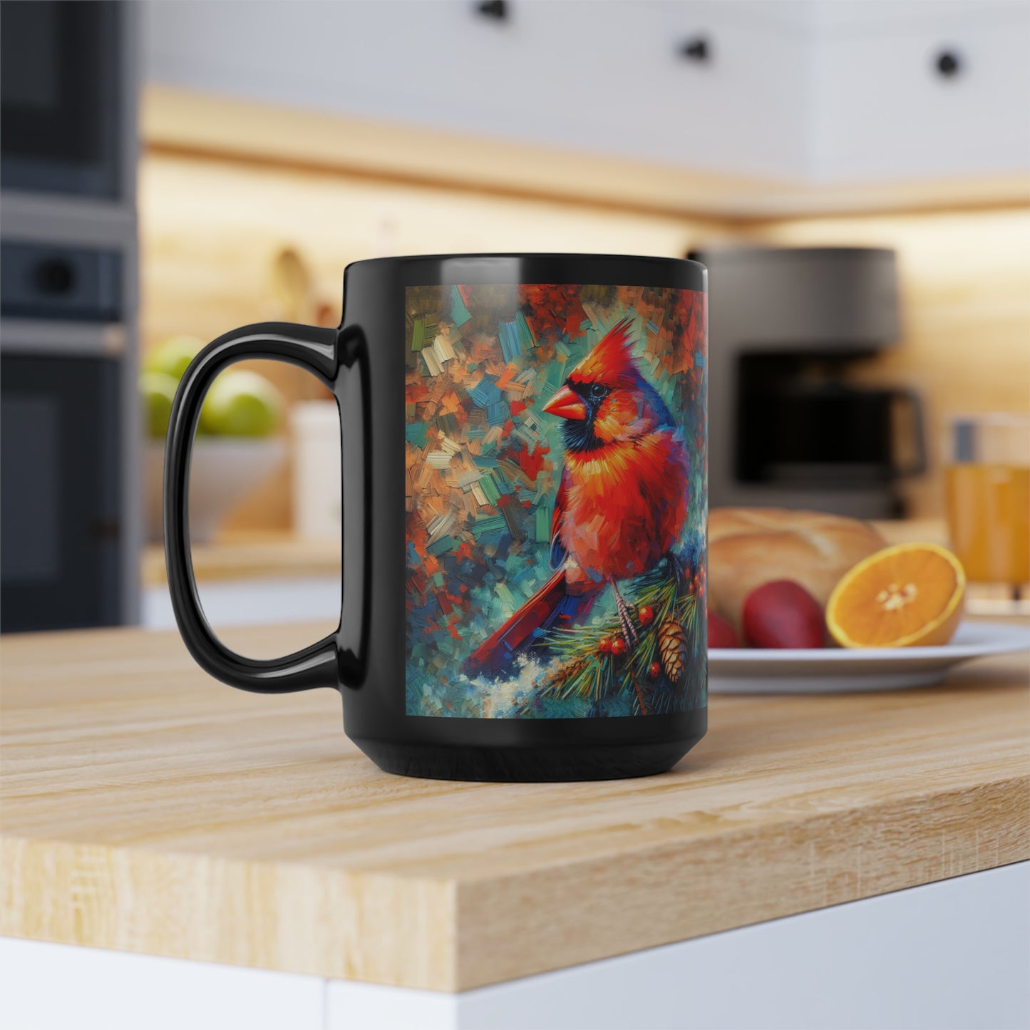 Cardinal with Berries - Black Mugs (11oz, 15oz)
