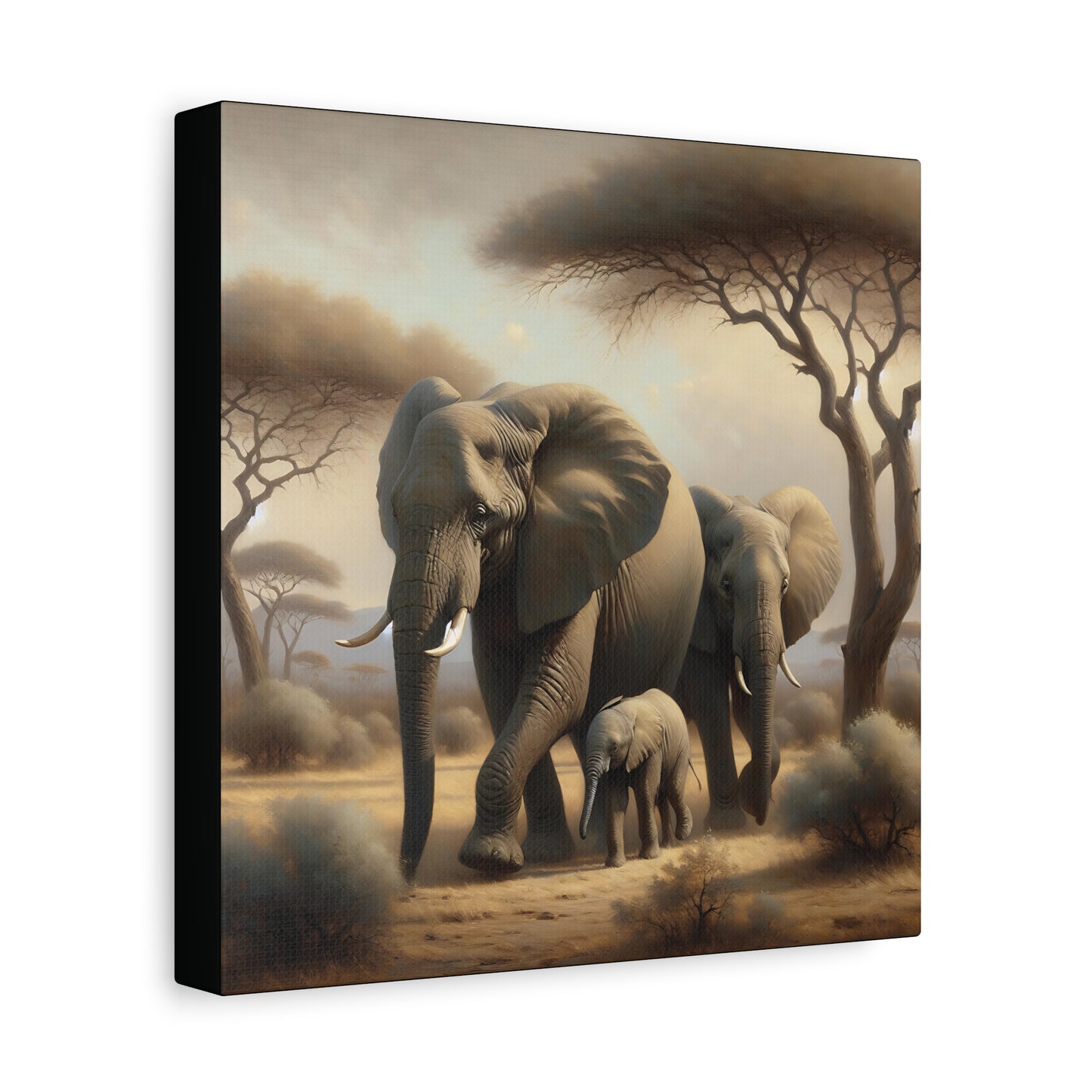 African Elephant Family Canvas Art Print