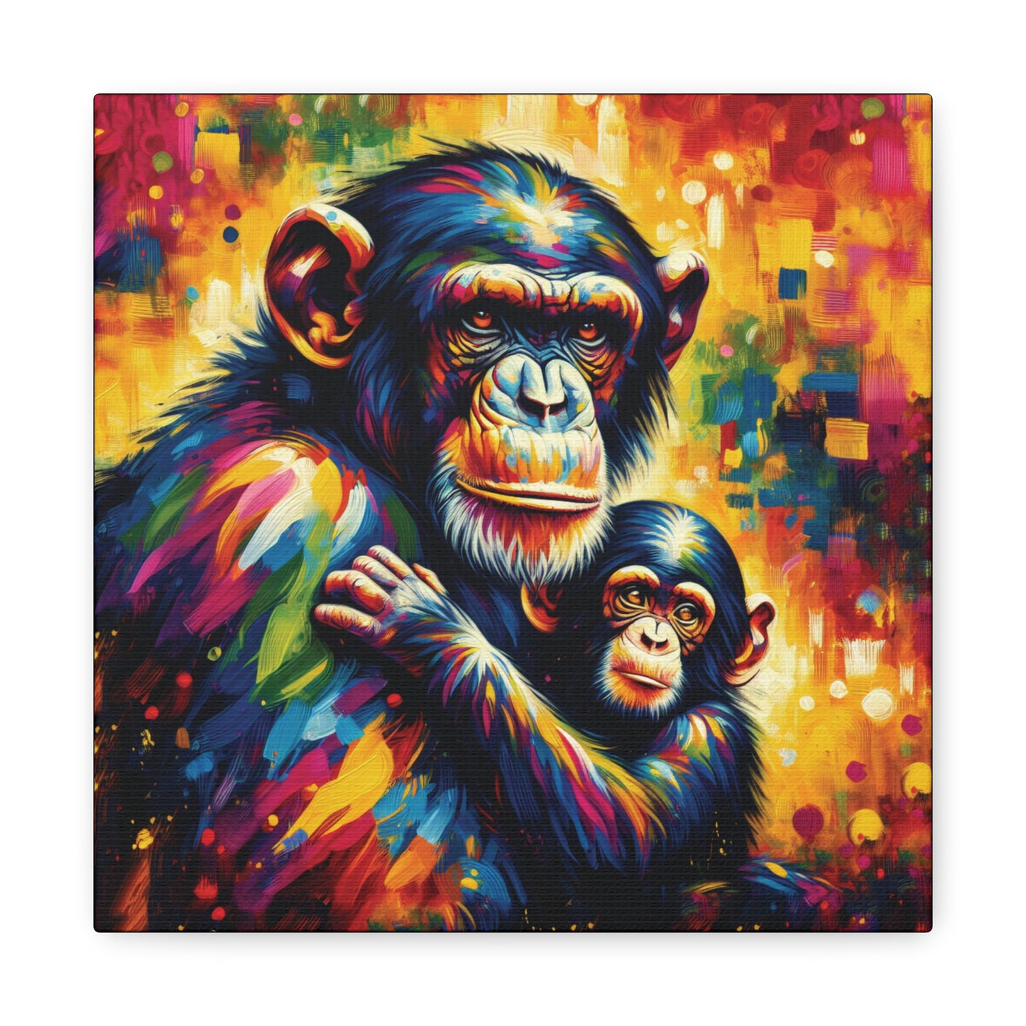 Chimpanzee with Baby Expressionist Canvas Art Print