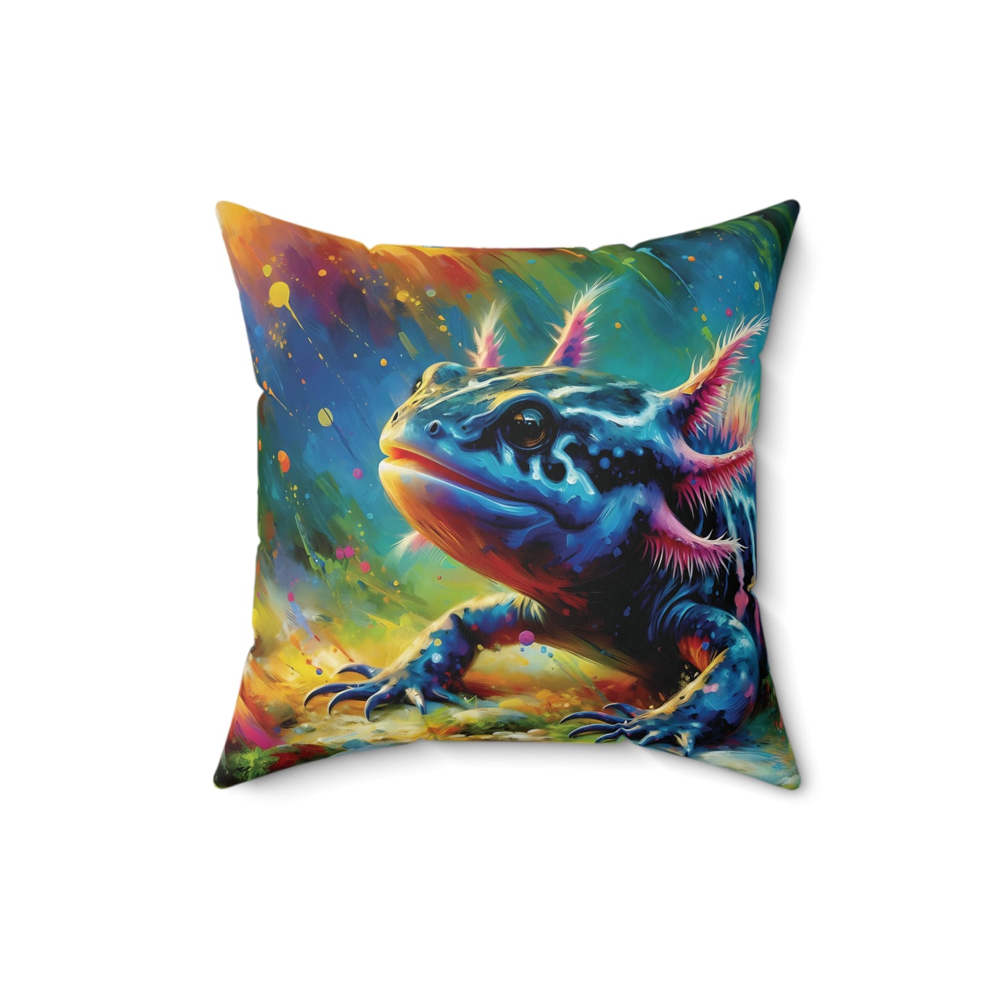 Axolotl Throw Pillow - Mexican Salamander Expressionist Style Art on a Faux Suede Pillow