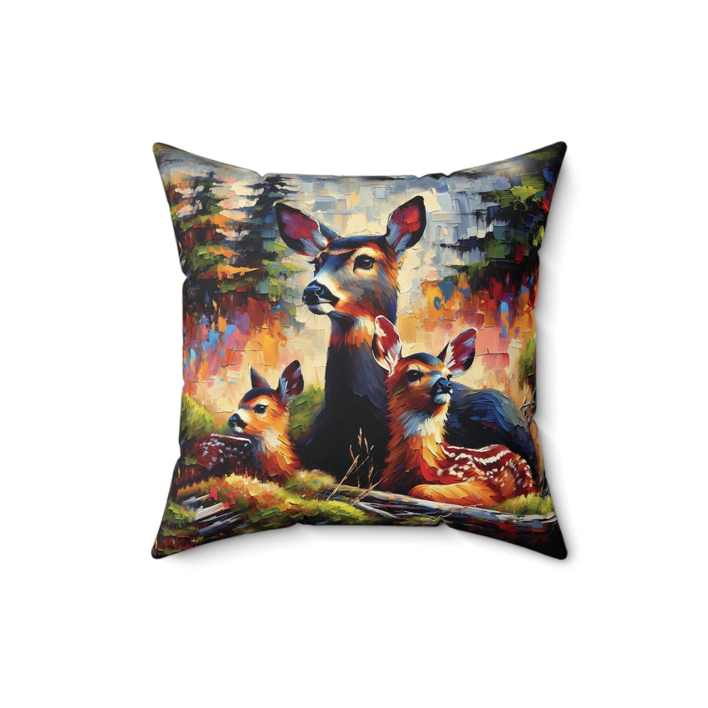 Black Tail Doe with Fawns - Square Throw Pillows