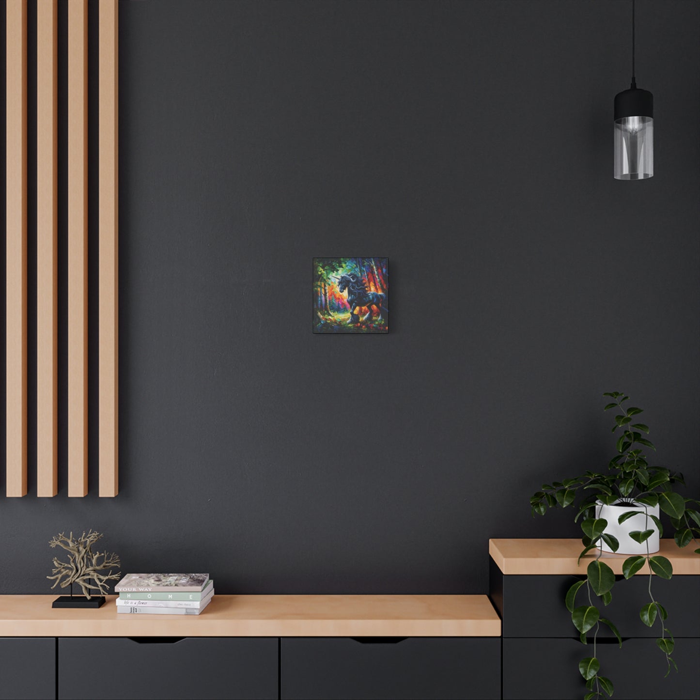 Black Unicorn Stallion Canvas Print - Modern Impressionist Art