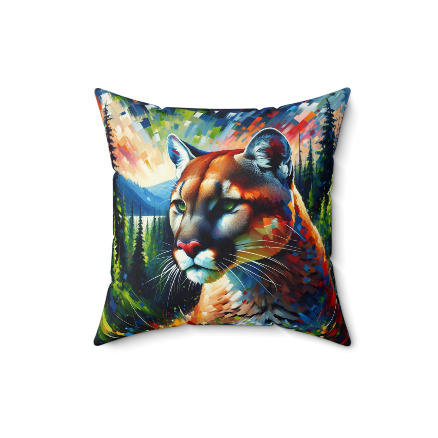 Lake Crescent Cougar - Square Throw Pillows