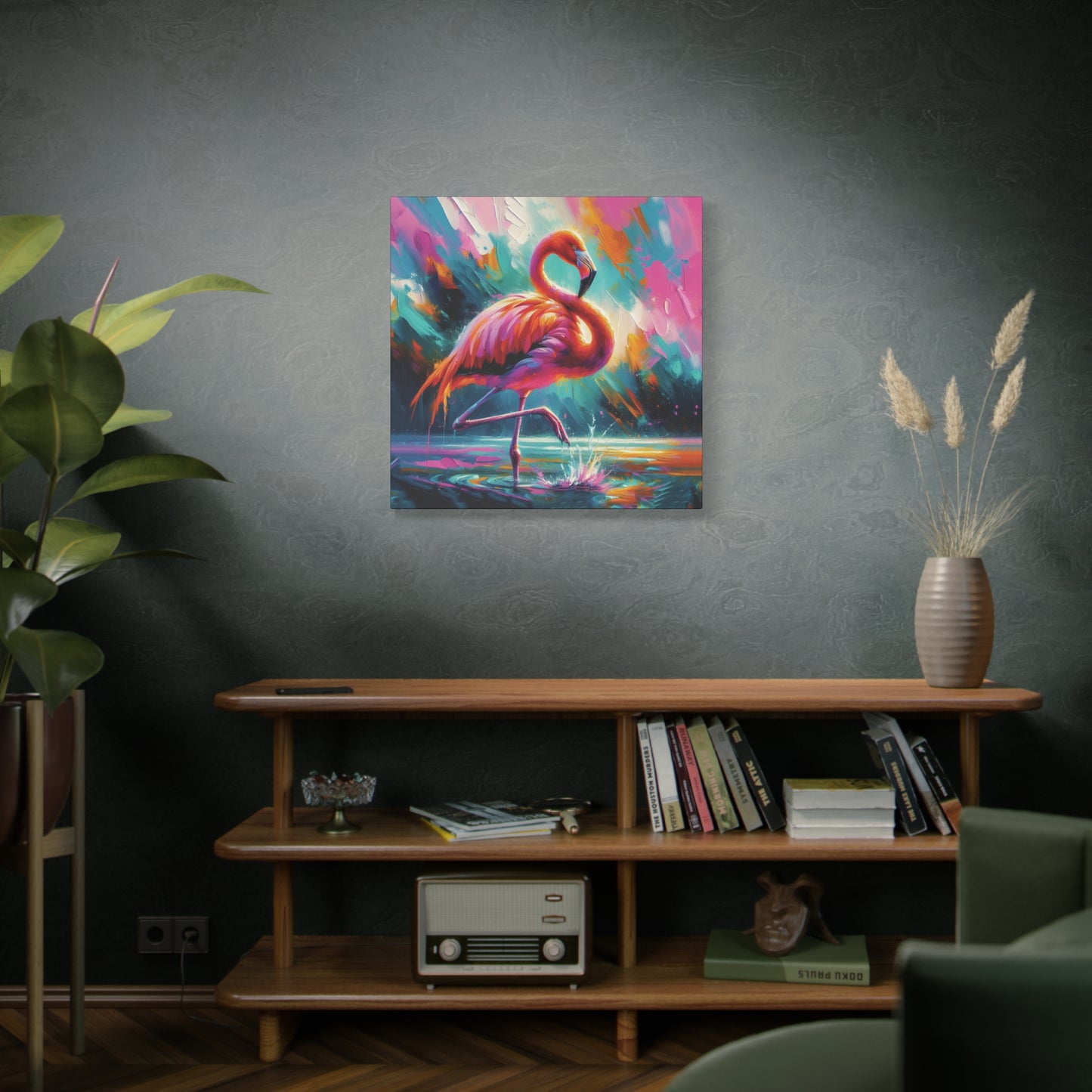 Canvas Wall Art - Flamingo Colorful Expressionist Style Print