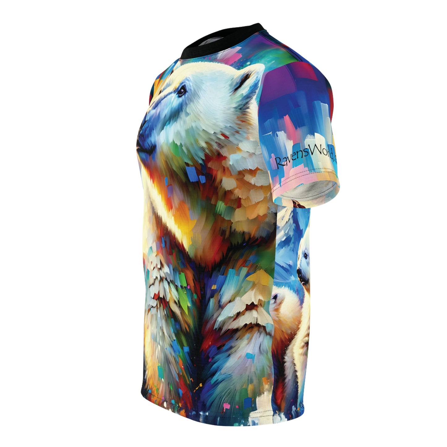 Polar Bear with Cub Vibrant Art Tee | Colorful Unisex Cut & Sew T-Shirt, Wildlife Apparel, Unique Graphic Tee, Birthday Gift