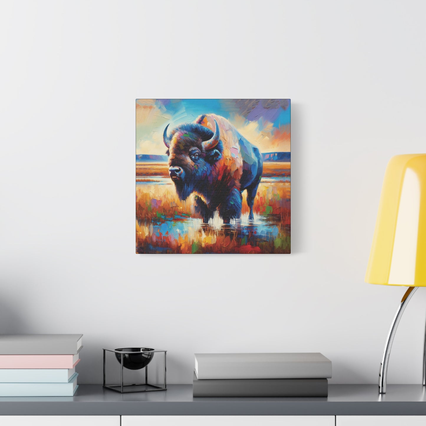 Lone Bison After Rain Impressionist Canvas Art Print