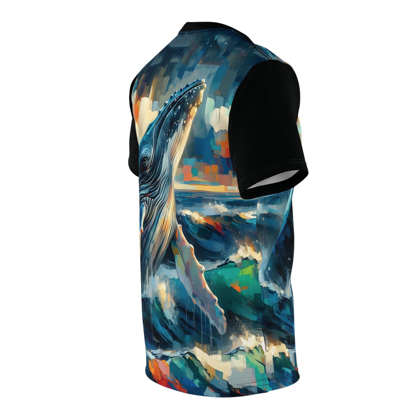 Humpback Breaching Art Tee | Colorful Unisex Cut & Sew T-Shirt, Wildlife Apparel, Unique Graphic Tee