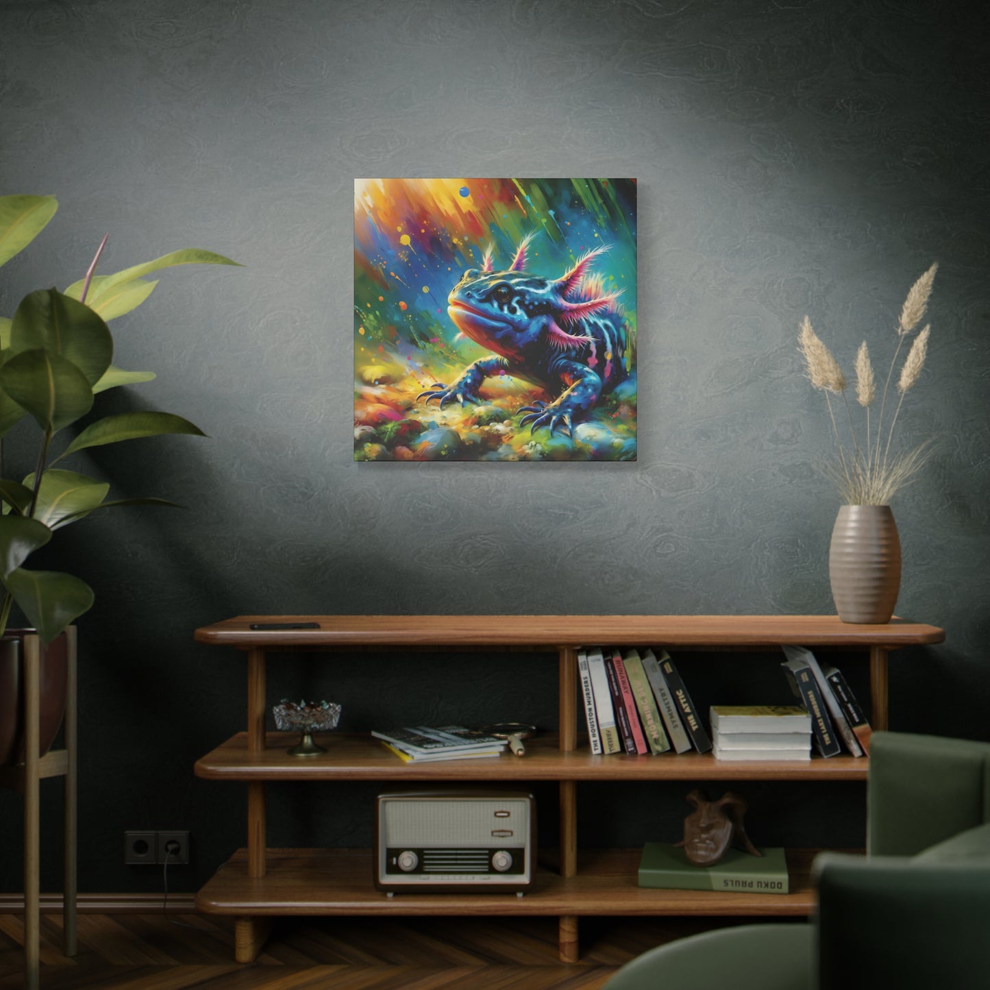 Axolotl Expressionist Art on Square Canvas