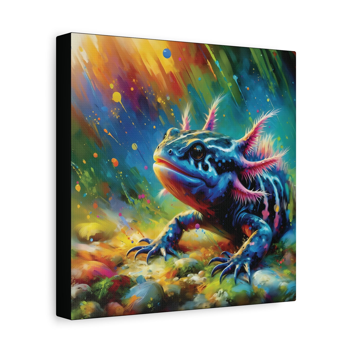 Axolotl Expressionist Art on Square Canvas