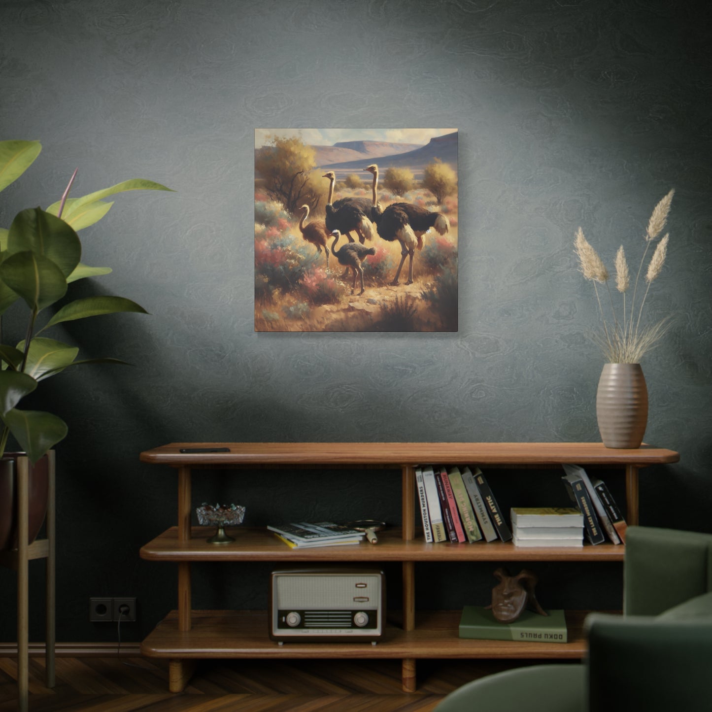 Ostrich Flock Impressionist Canvas Wall Art