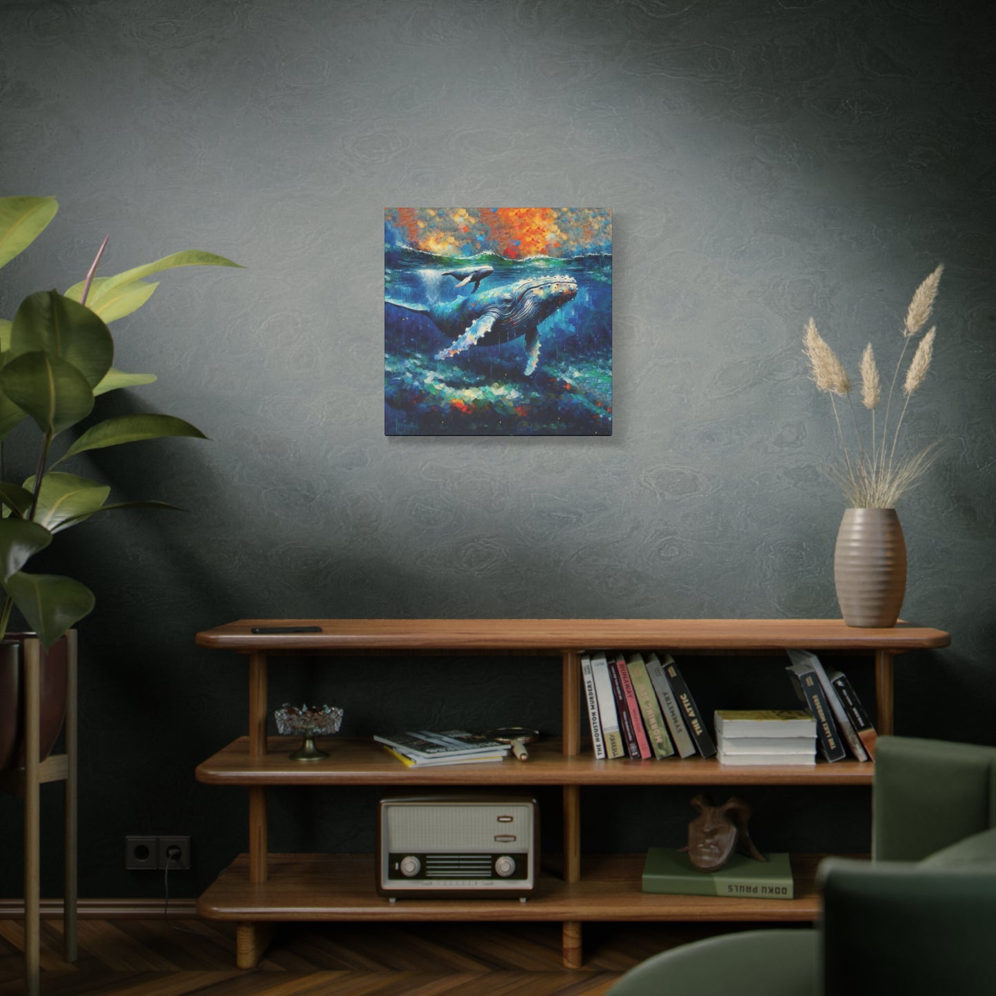 Humpback Whale and Calf Expressionist Canvas Art Print