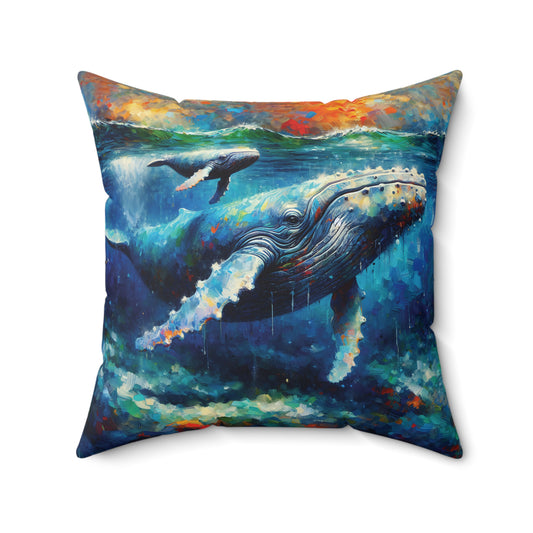 Humpback Whale and Calf - Square Pillow