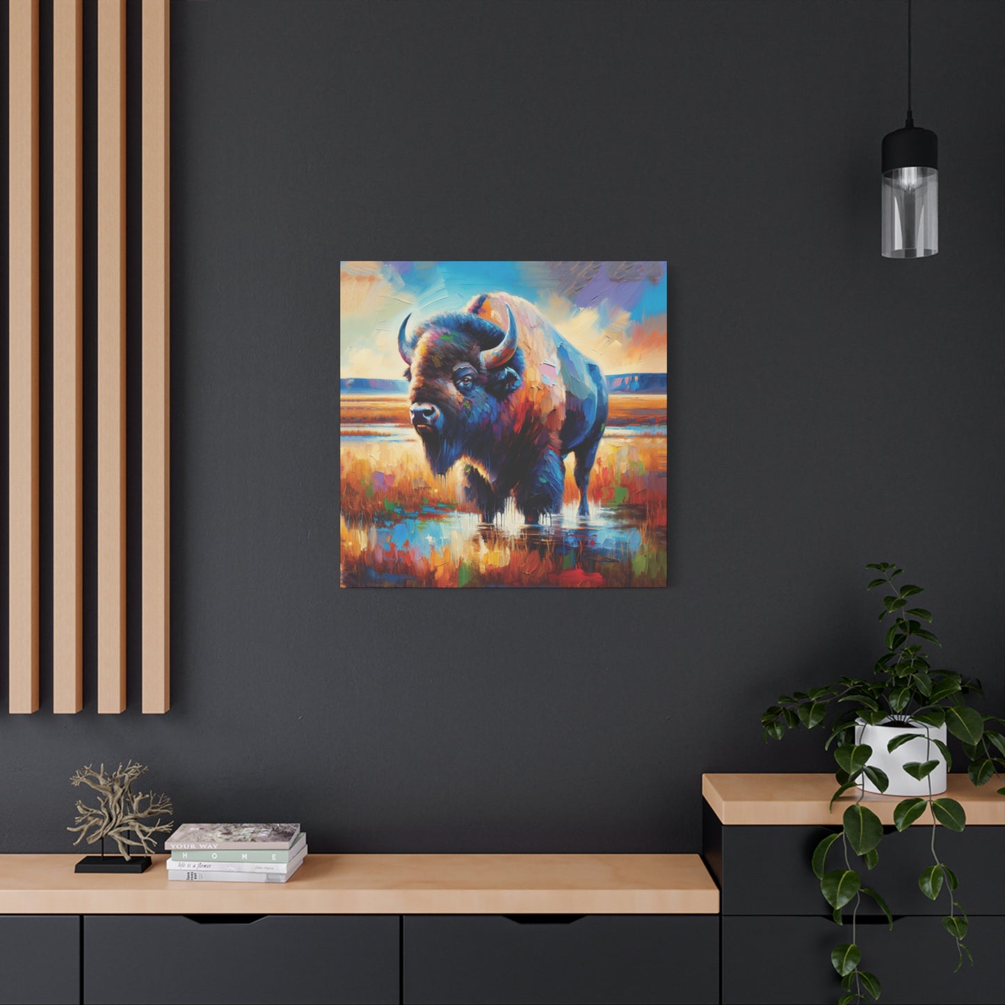 Lone Bison After Rain Impressionist Canvas Art Print