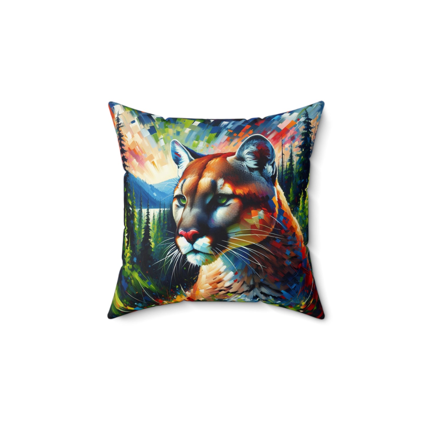 Lake Crescent Cougar - Square Throw Pillows