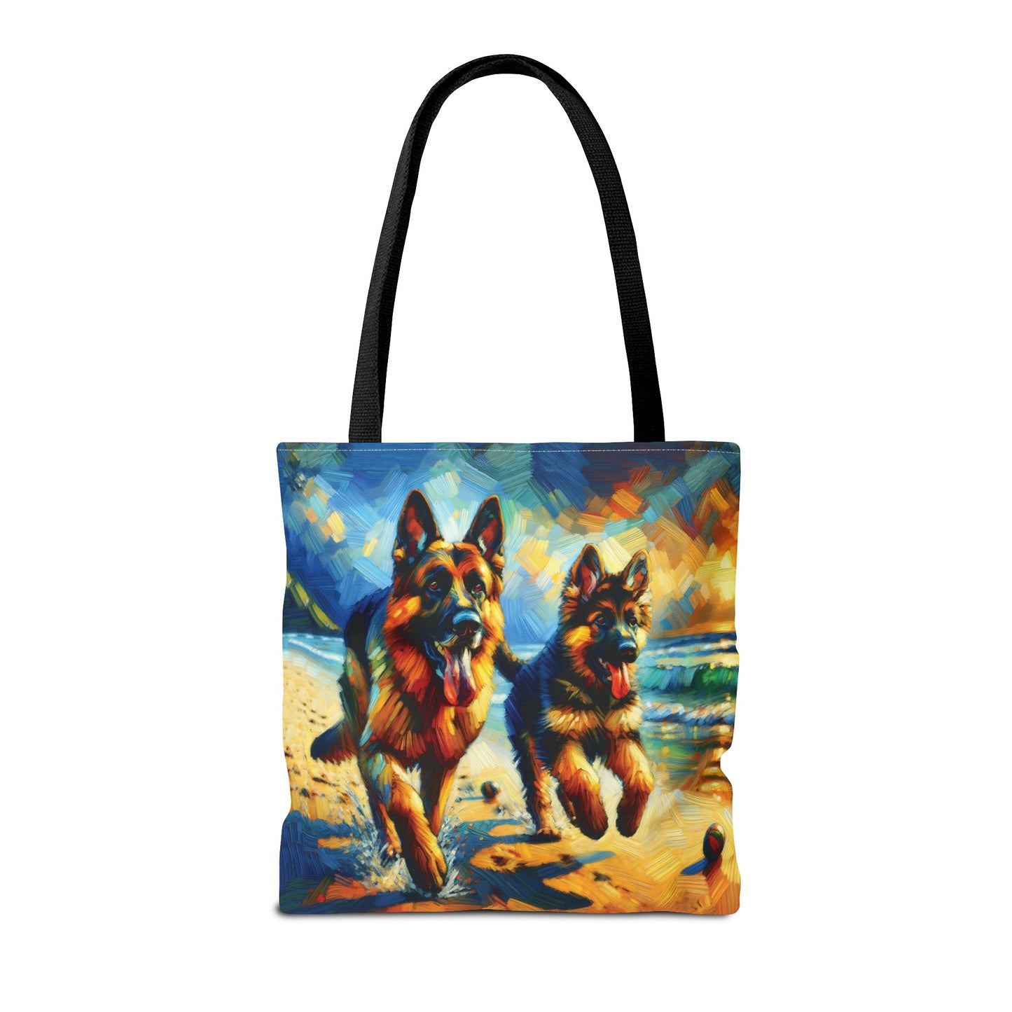 German Shepherd and Pup on Beach - Tote Bag
