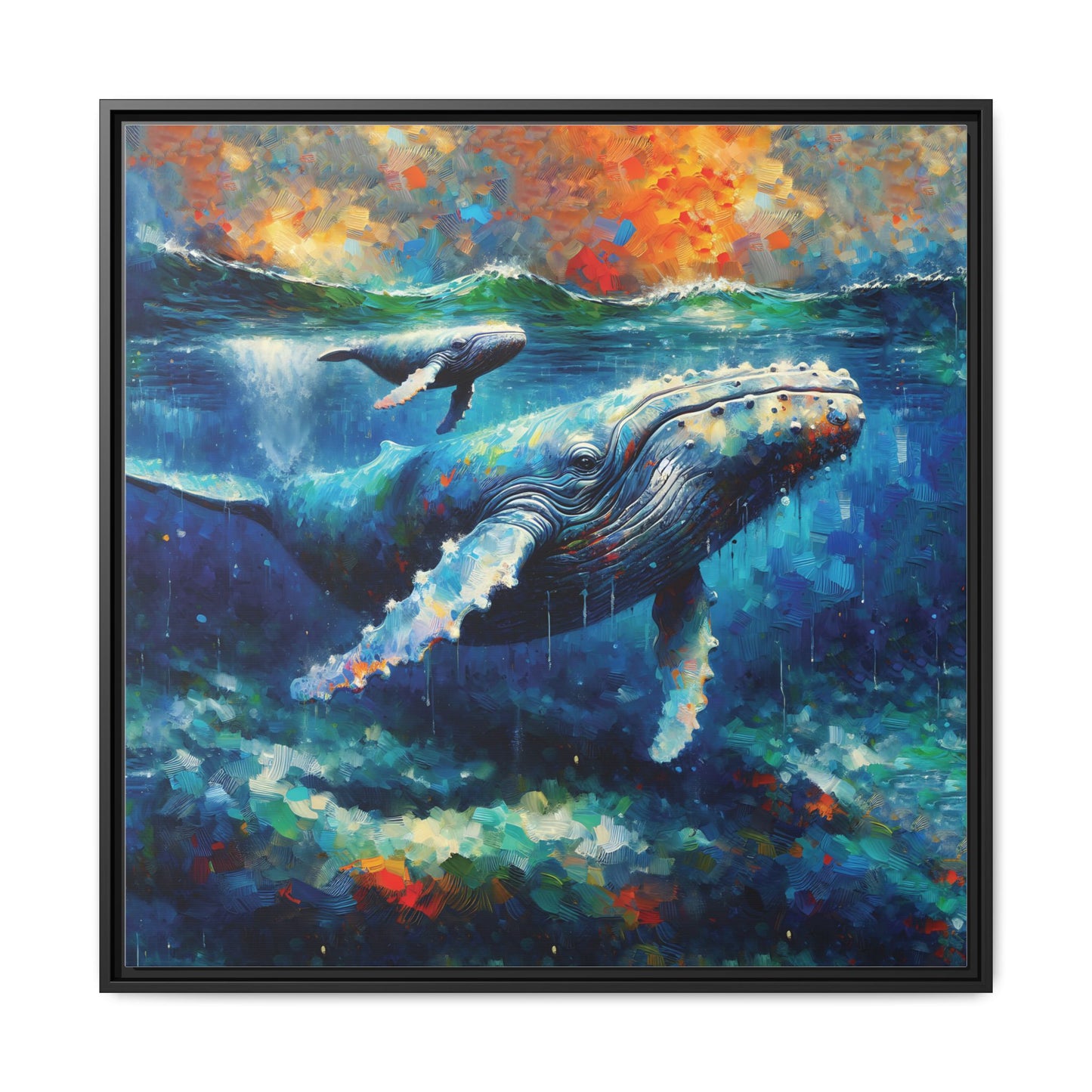 Vibrant Whale Art Canvas Print - Framed Wall Decor