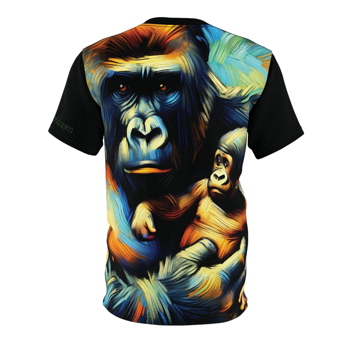 Gorilla Holding Baby Art Tee | Colorful Unisex Cut & Sew T-Shirt, Wildlife Apparel, Unique Graphic Tee, Birthday Gift