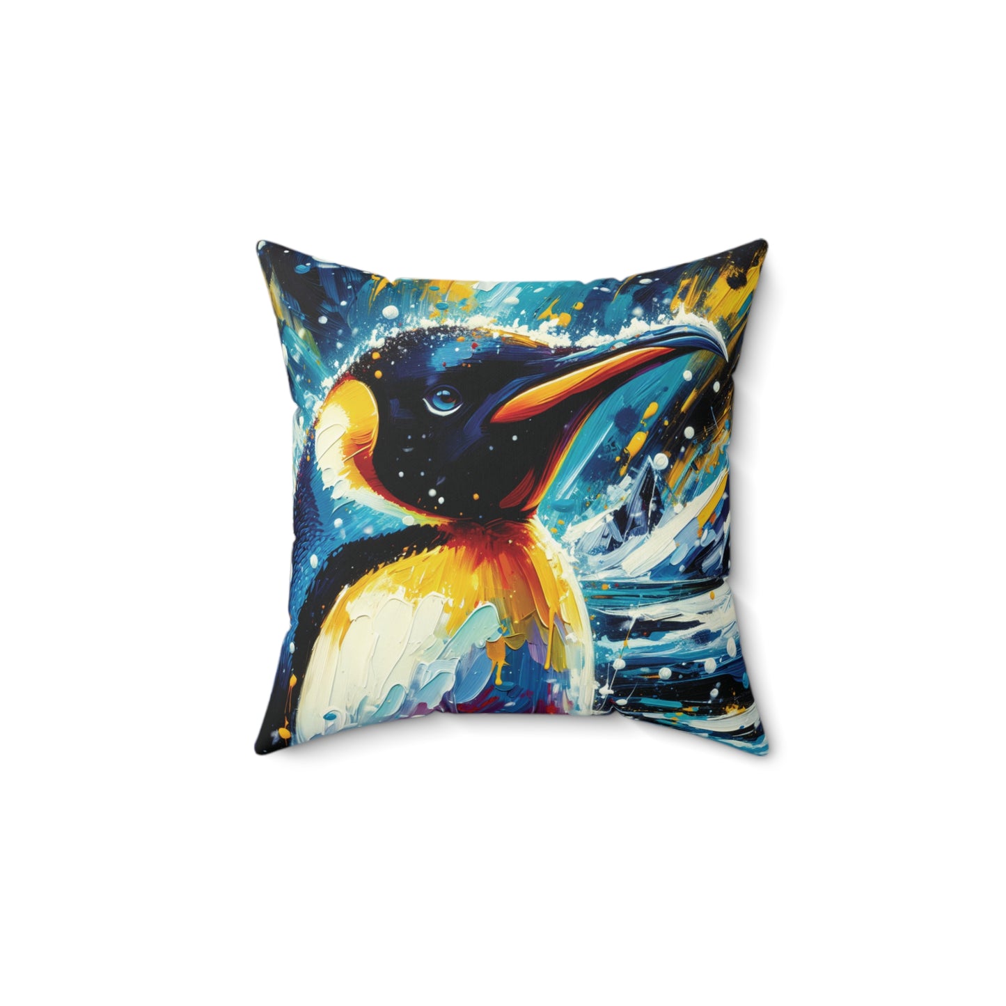 Emperor Penguin in Snowfall - Square Throw Pillows