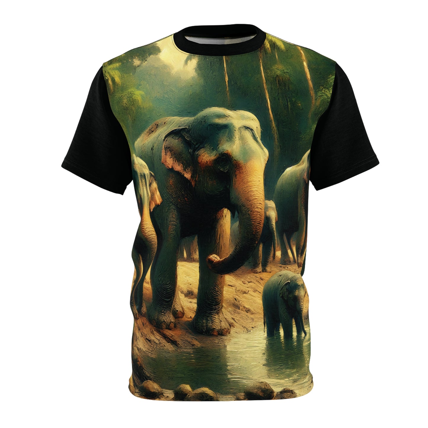 T-shirt with an elephant design on a white background