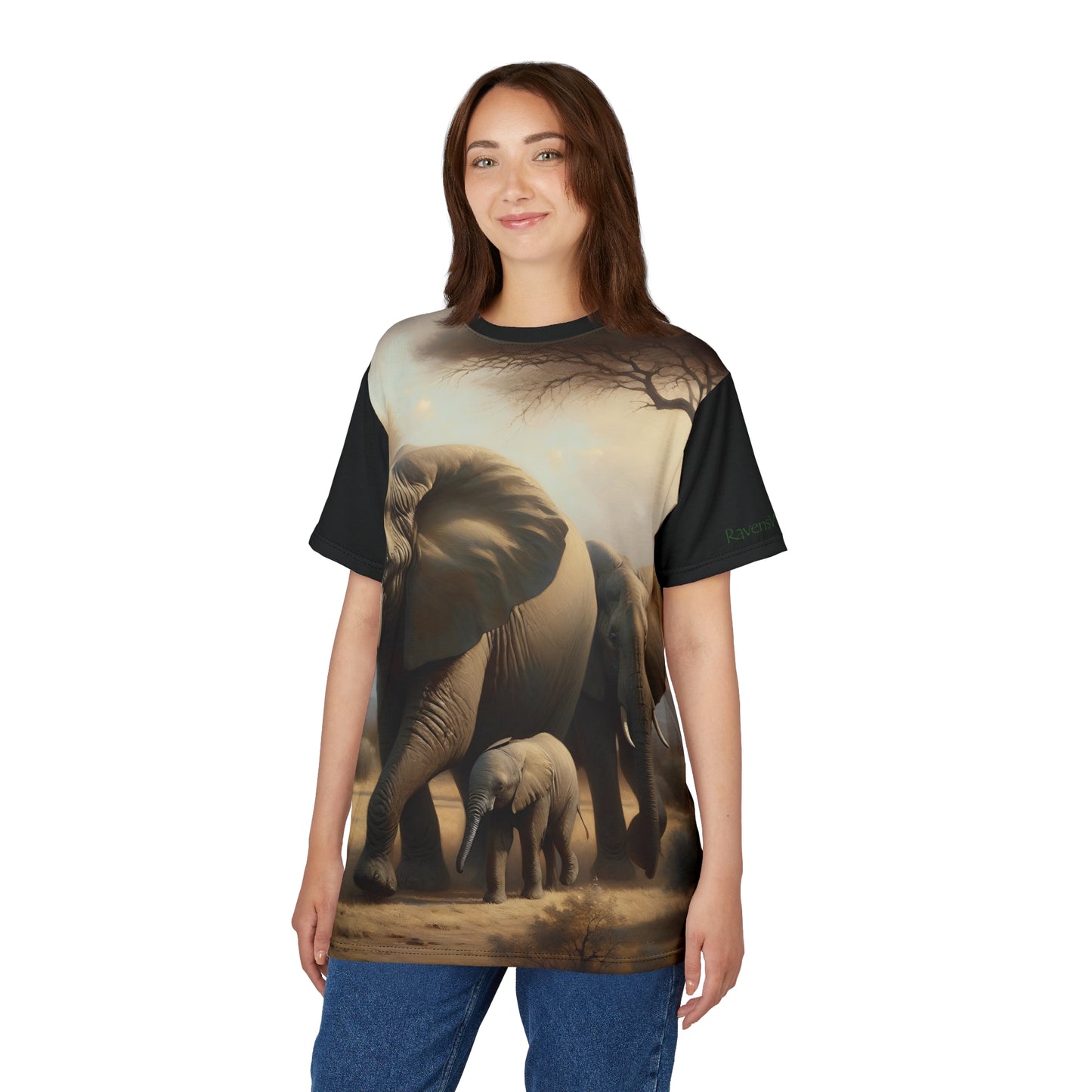 African Elephant Family Art Tee | Unisex Cut & Sew T-Shirt, Wildlife Apparel, Unique Graphic Tee, Birthday Gift