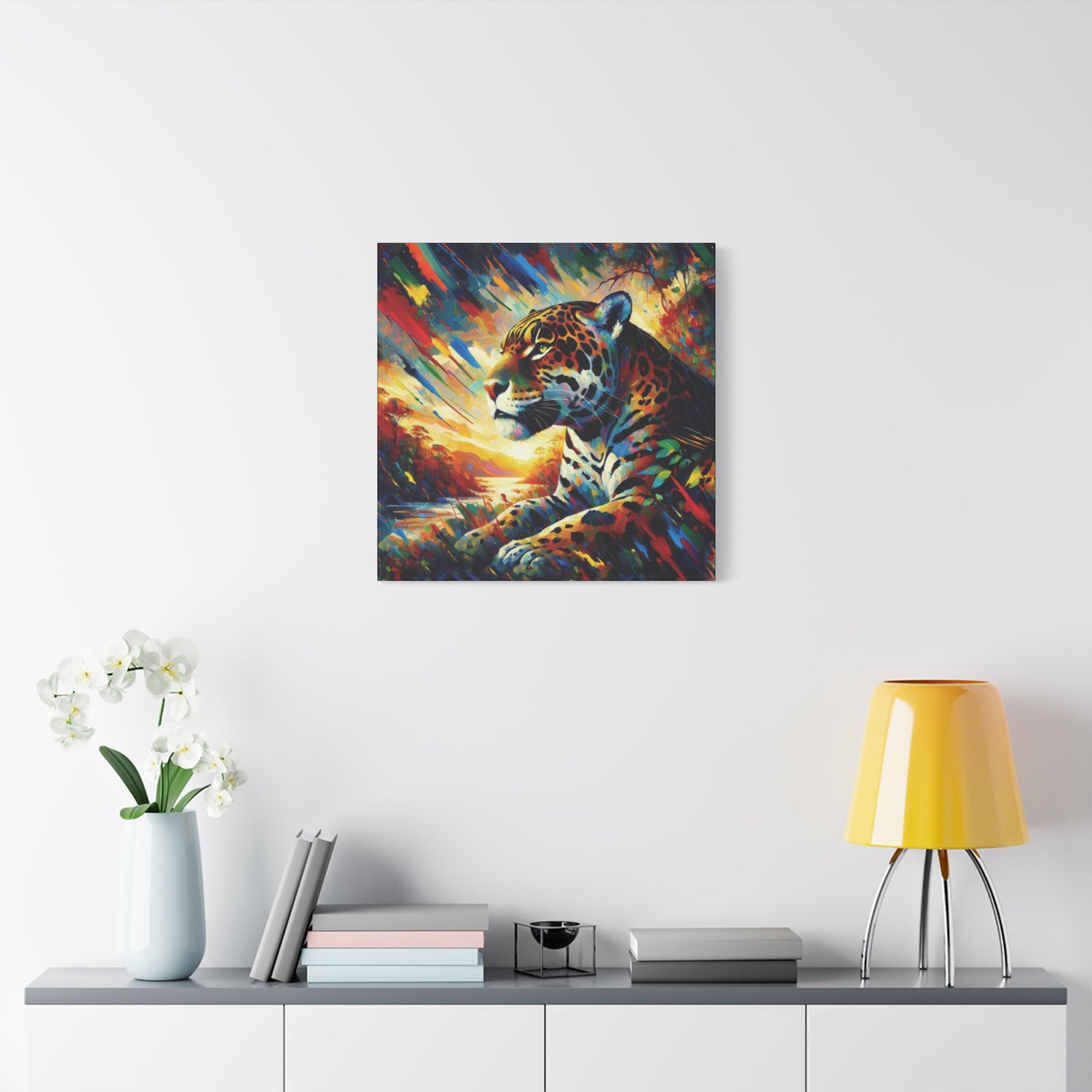 Jaguar Sunset Expressionist Canvas Art Print