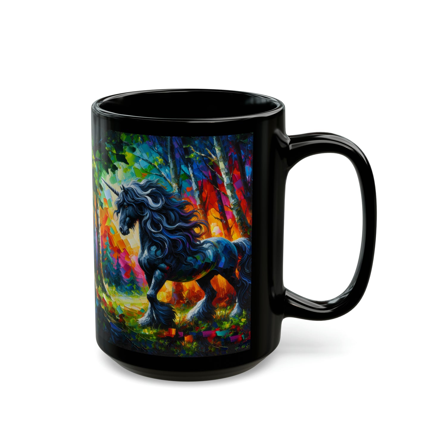 Elegant Black Stallion Unicorn - Black Mugs (11oz, 15oz)