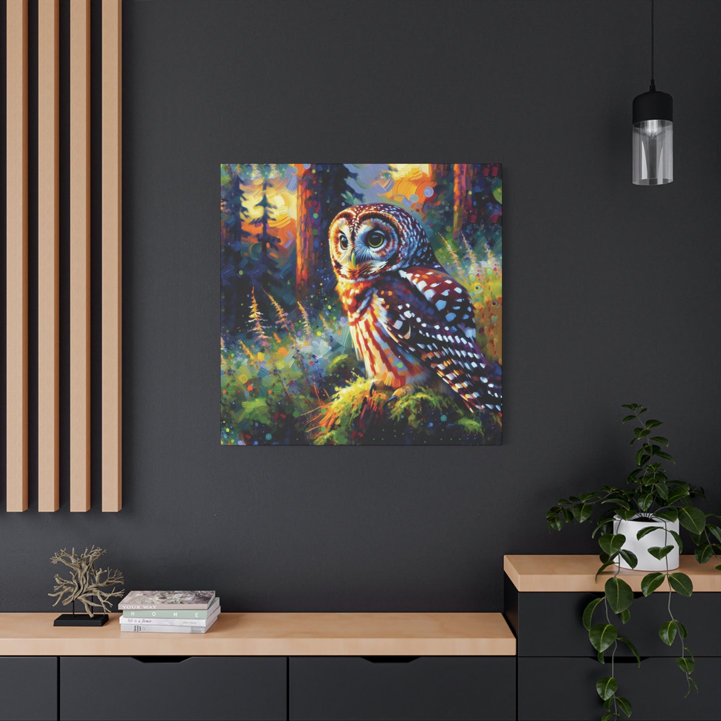 Barred Owl at Sunset Impressionist Canvas Art Print