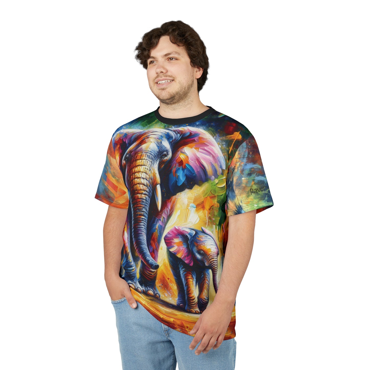 Celebrate Elephants! Vibrant Art Tee | Colorful Unisex Cut & Sew T-Shirt, Wildlife Apparel, Unique Graphic Tee, Birthday Gift