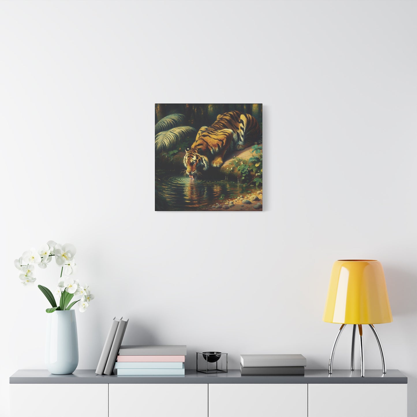 Tiger Drinking Impressionist Canvas Art Print