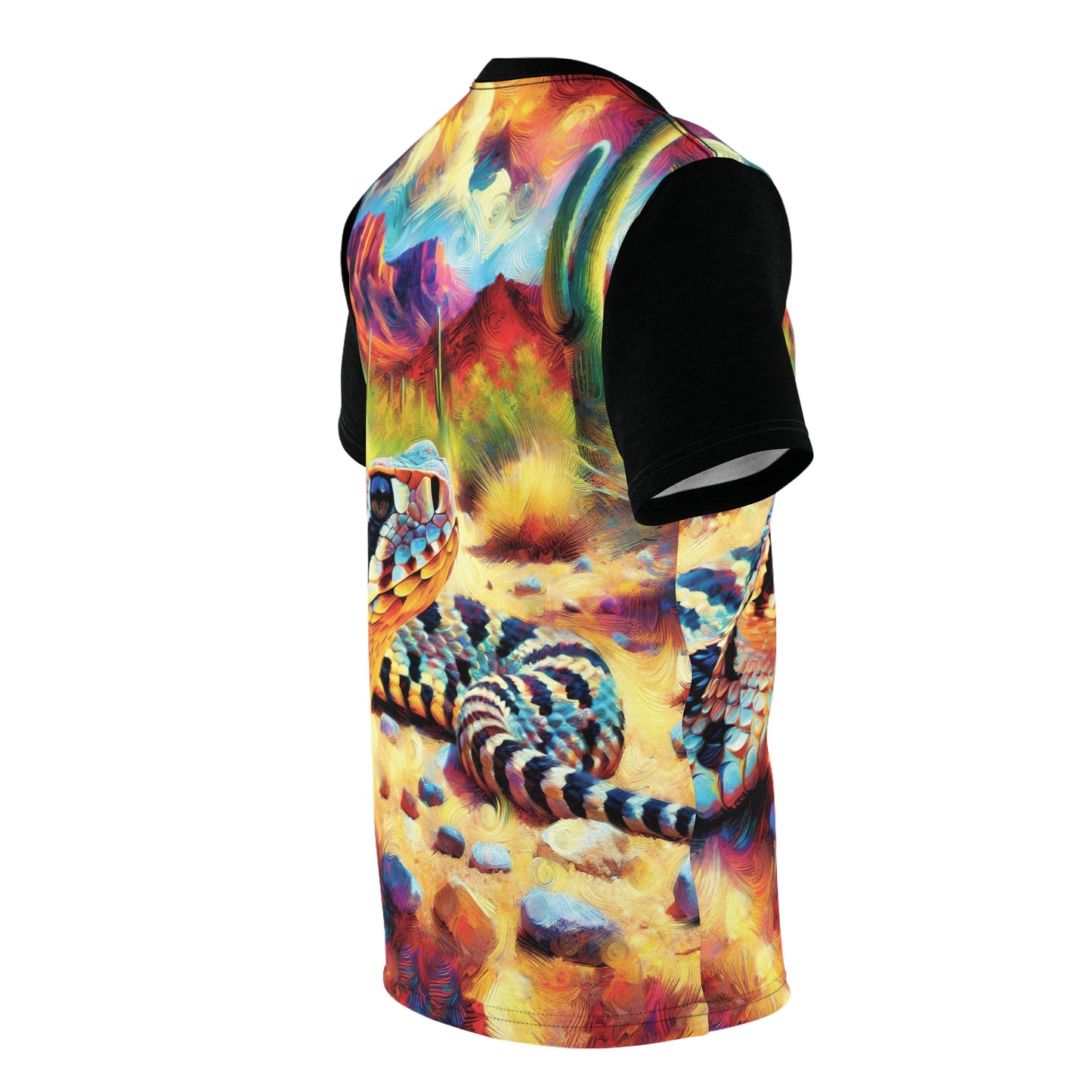 Desert Rattlesnake Vibrant Art Tee | Colorful Unisex Cut & Sew T-Shirt, Wildlife Apparel, Unique Graphic Tee, Birthday Gift