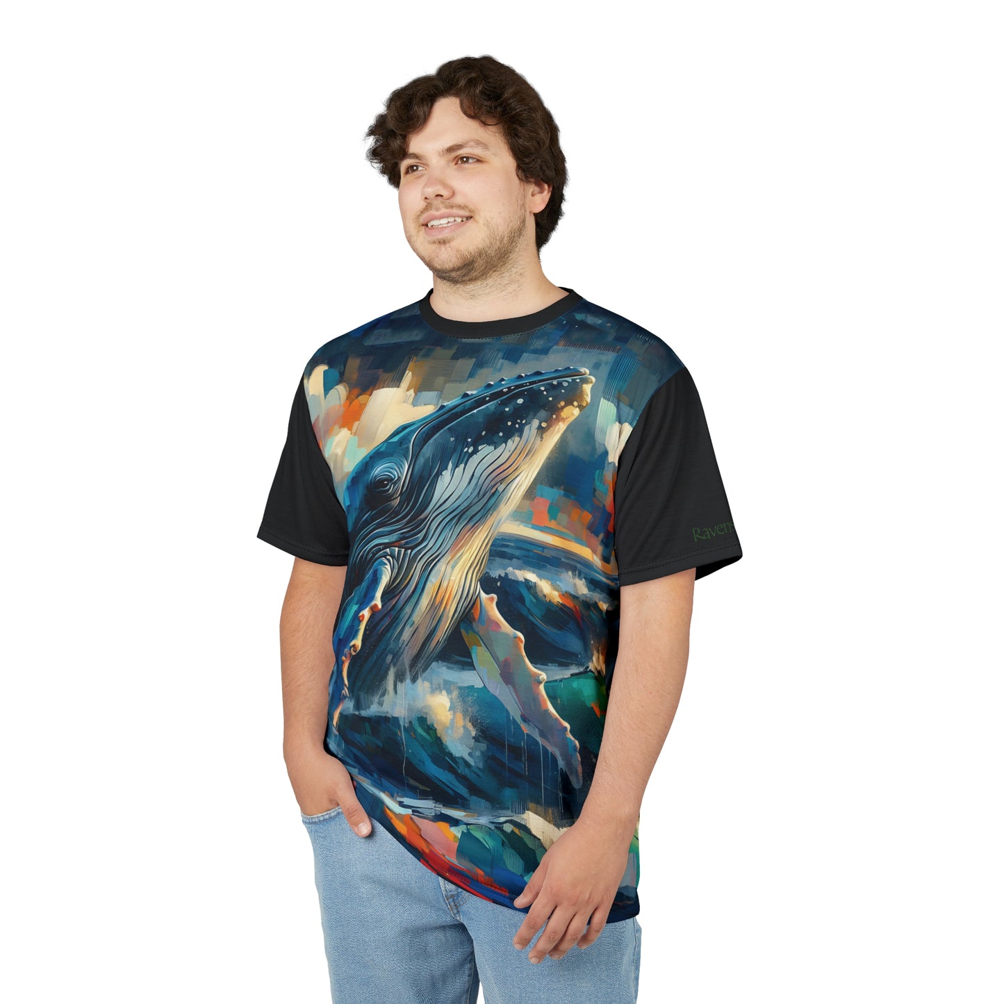 Humpback Breaching Art Tee | Colorful Unisex Cut & Sew T-Shirt, Wildlife Apparel, Unique Graphic Tee
