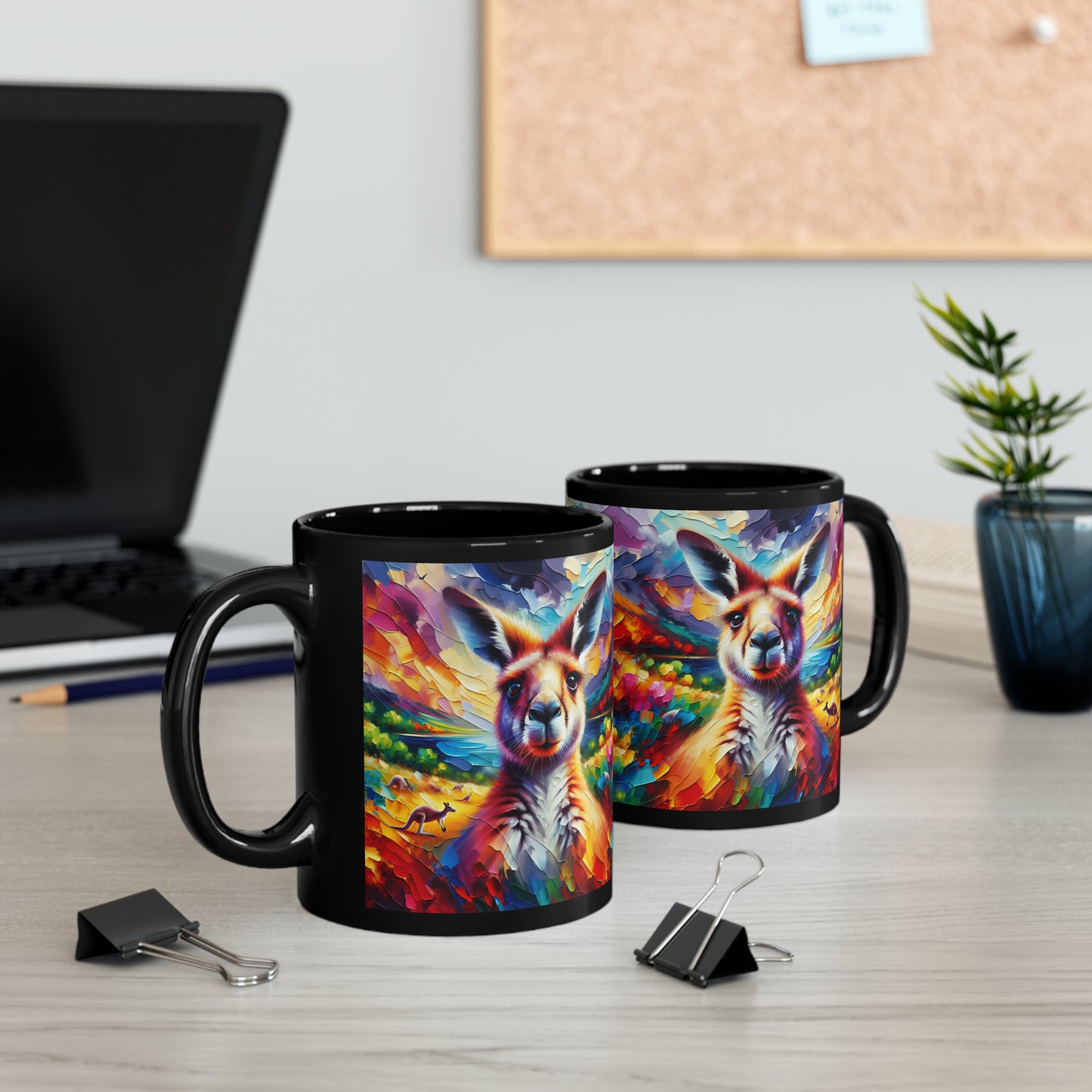 Kangaroo Photo Bomb - Black Mugs (11oz, 15oz)