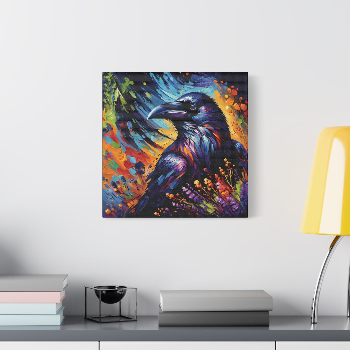 Colorful Raven Portrait Canvas Wall Art