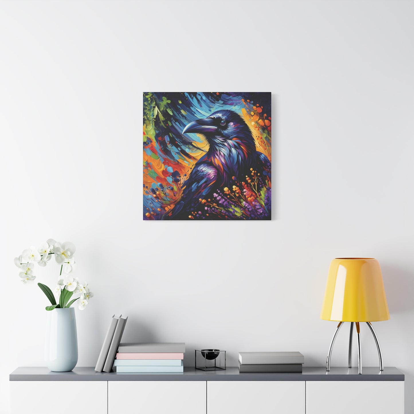 Colorful Raven Portrait Canvas Wall Art
