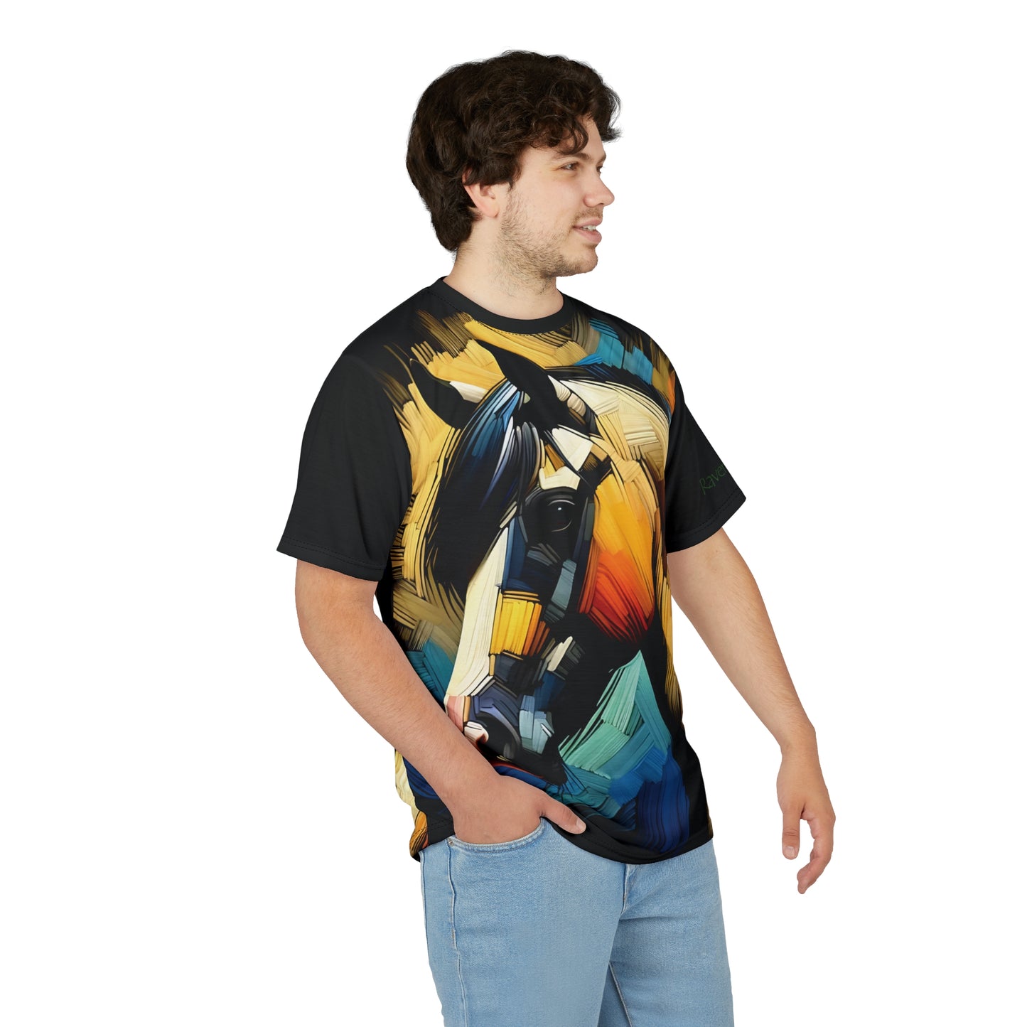 Buckskin Horse Portrait Vibrant Art Tee | Colorful Unisex Cut & Sew T-Shirt, Wildlife Apparel, Unique Graphic Tee, Birthday Gift