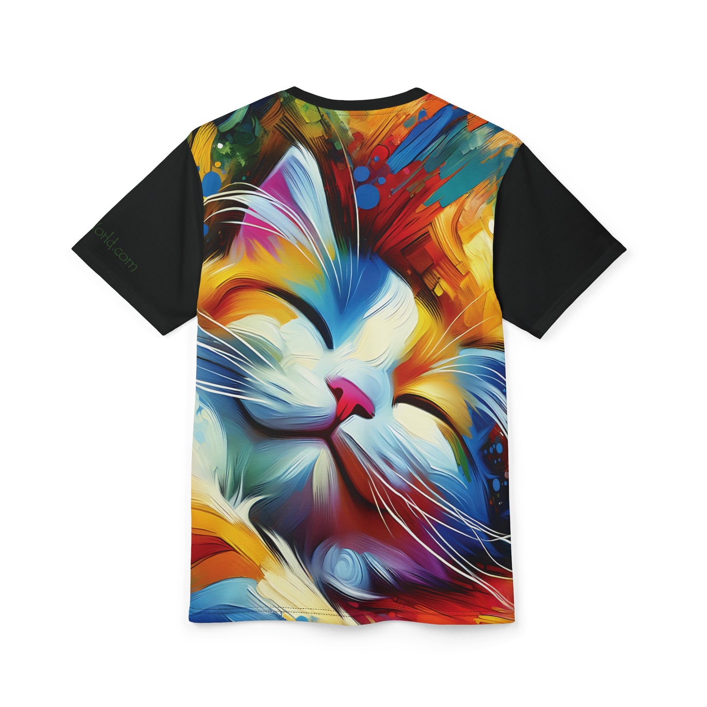 Happy Cat Dreams Vibrant Art Tee | Colorful Unisex Cut & Sew T-Shirt, Wildlife Apparel, Unique Graphic Tee, Birthday Gift