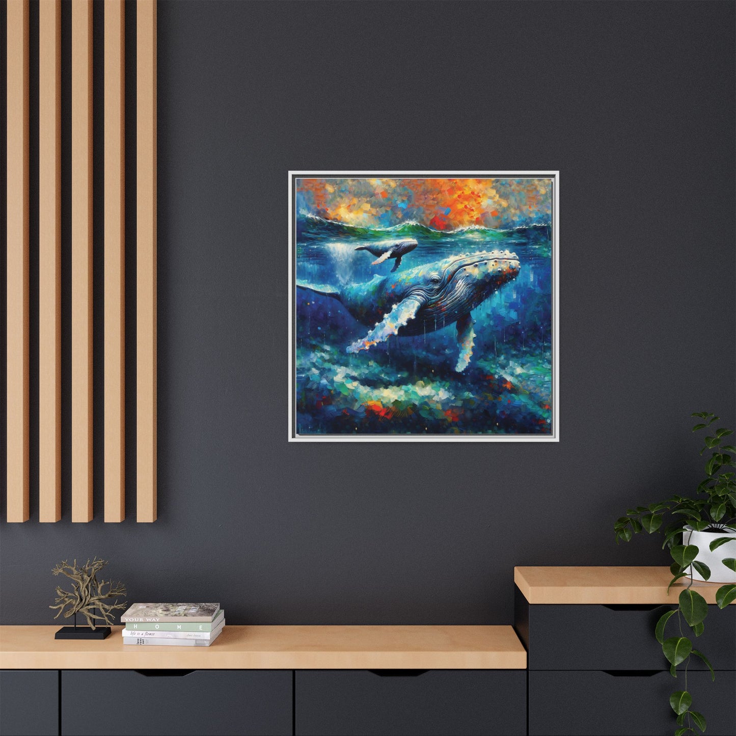 Vibrant Whale Art Canvas Print - Framed Wall Decor