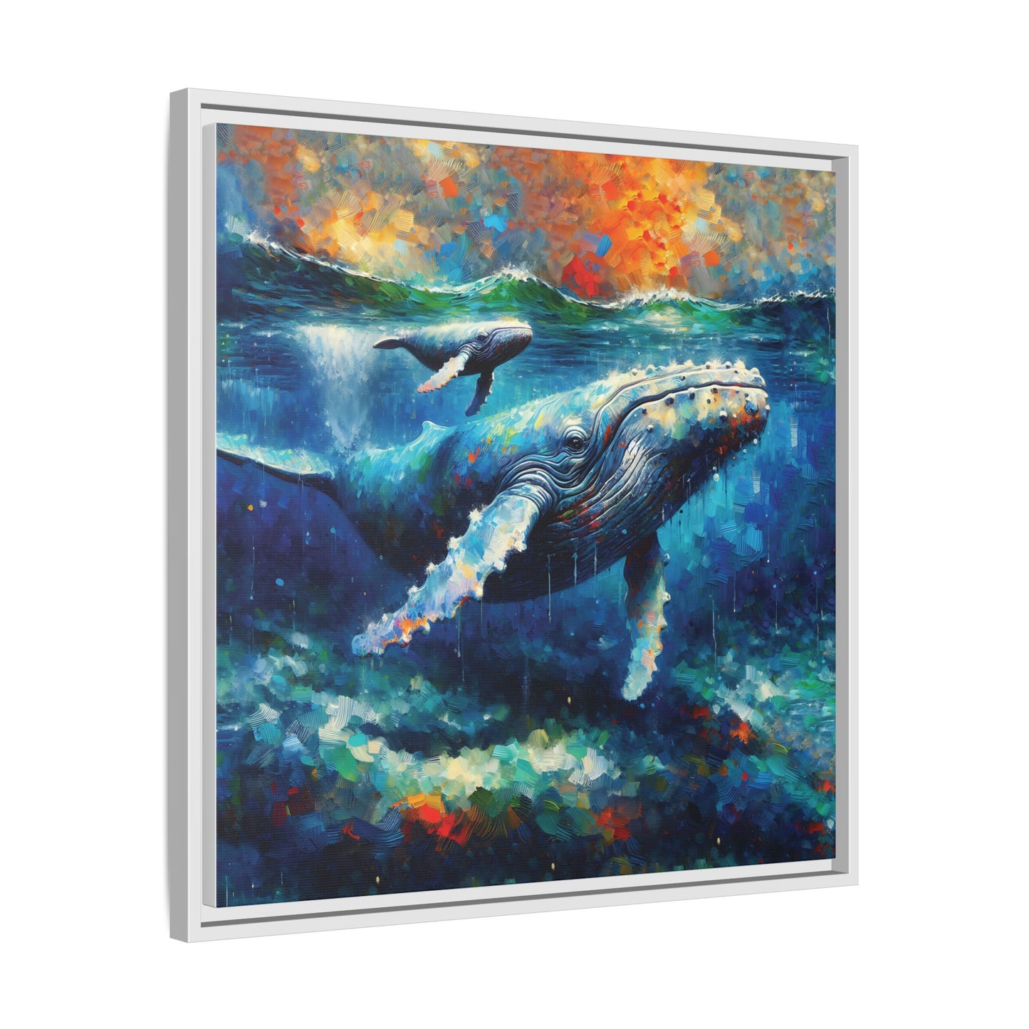 Vibrant Whale Art Canvas Print - Framed Wall Decor
