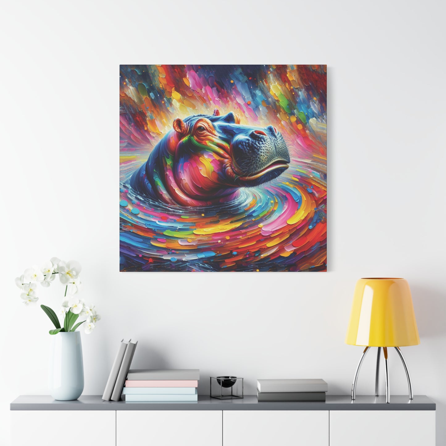 Hippo Jacuzzi Expressionist Canvas Art Print