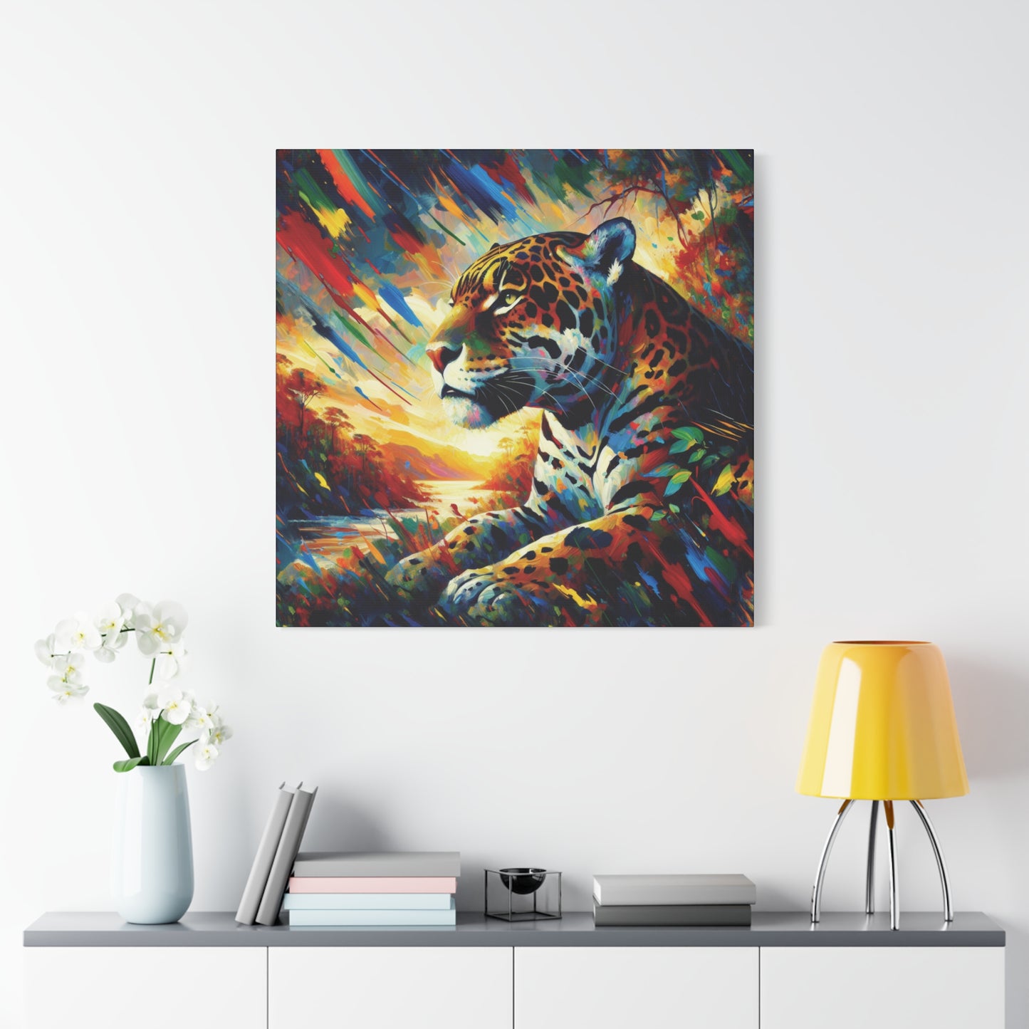 Jaguar Sunset Expressionist Canvas Art Print