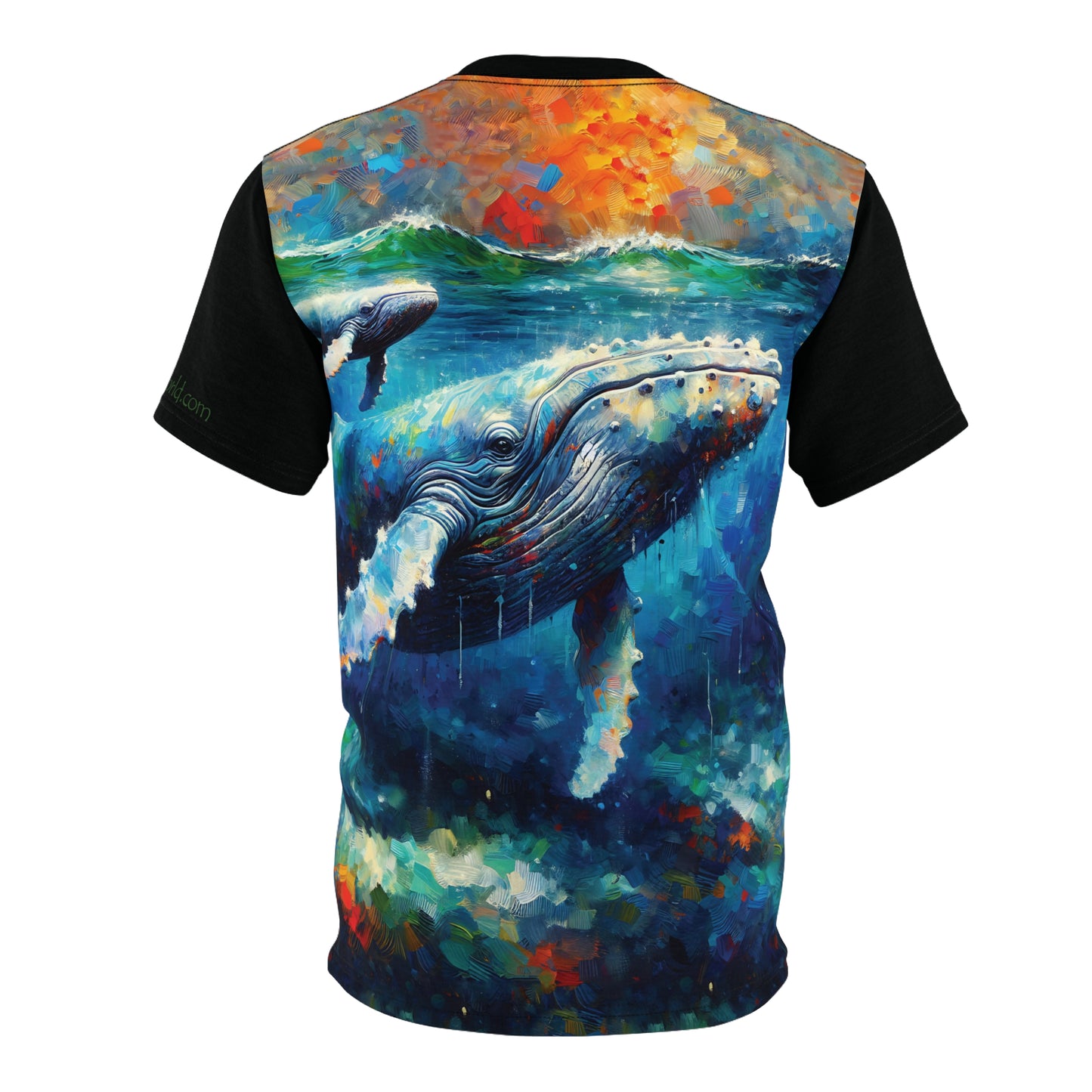 Humpback Whale and Calf Art Tee | Colorful Unisex Cut & Sew T-Shirt, Wildlife Apparel, Unique Graphic Tee