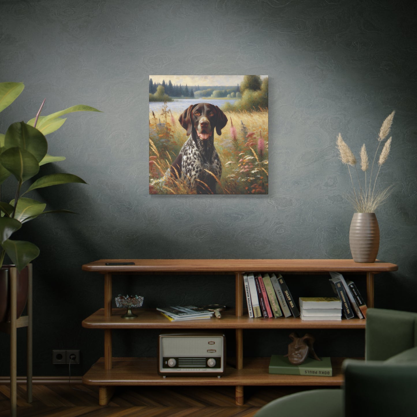 German Shorthaired Pointer by Lake, Canvas Wall Art in Impressionist Style