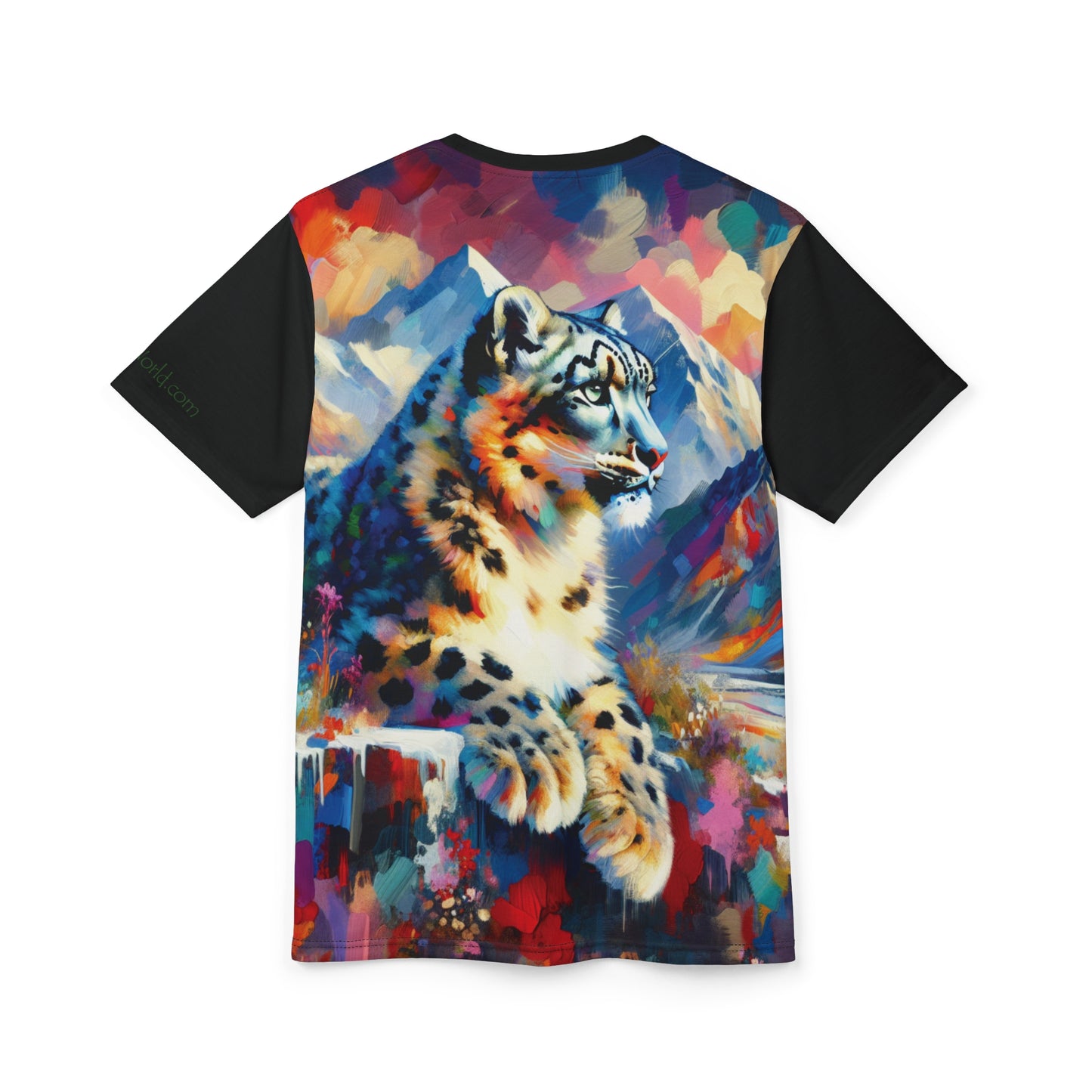 Himalayan Snow Leopard Vibrant Art Tee | Colorful Unisex Cut & Sew T-Shirt, Wildlife Apparel, Unique Graphic Tee, Birthday Gift