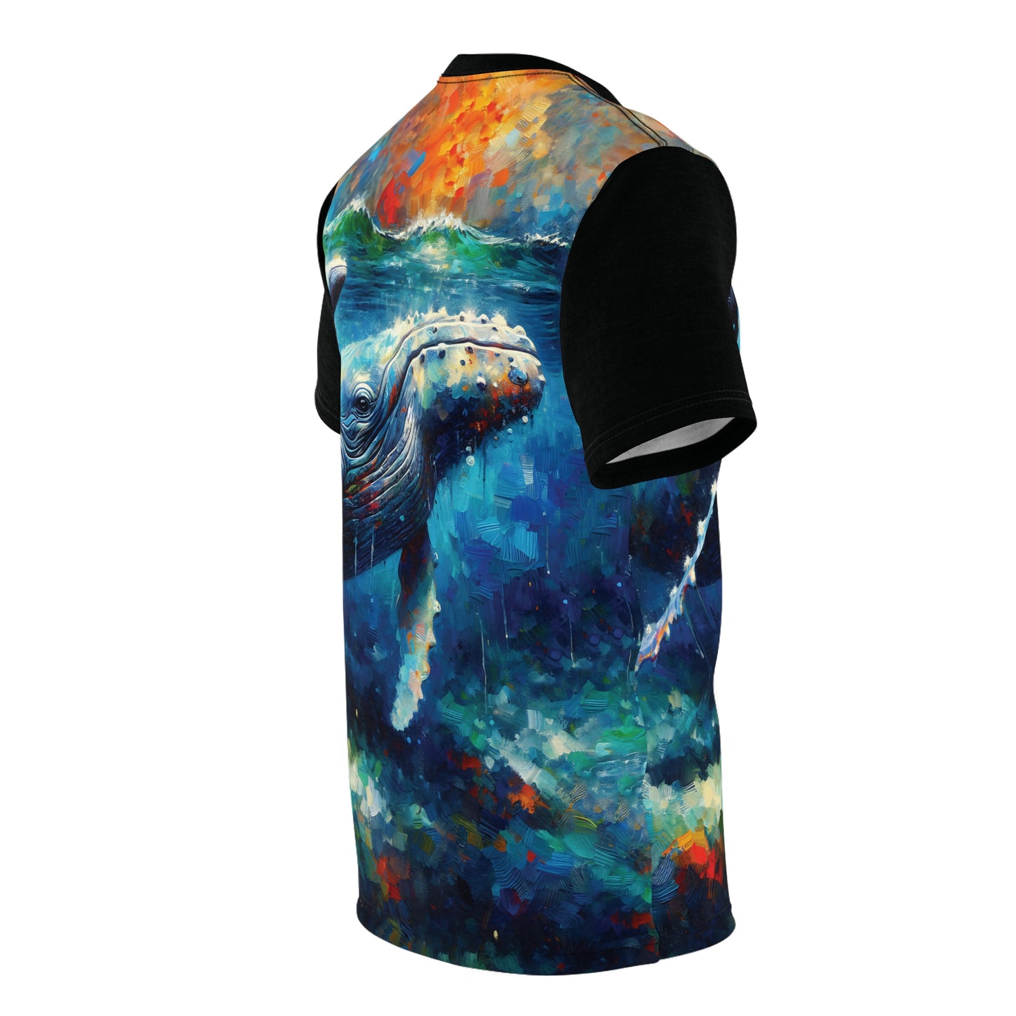 Humpback Whale and Calf Art Tee | Colorful Unisex Cut & Sew T-Shirt, Wildlife Apparel, Unique Graphic Tee