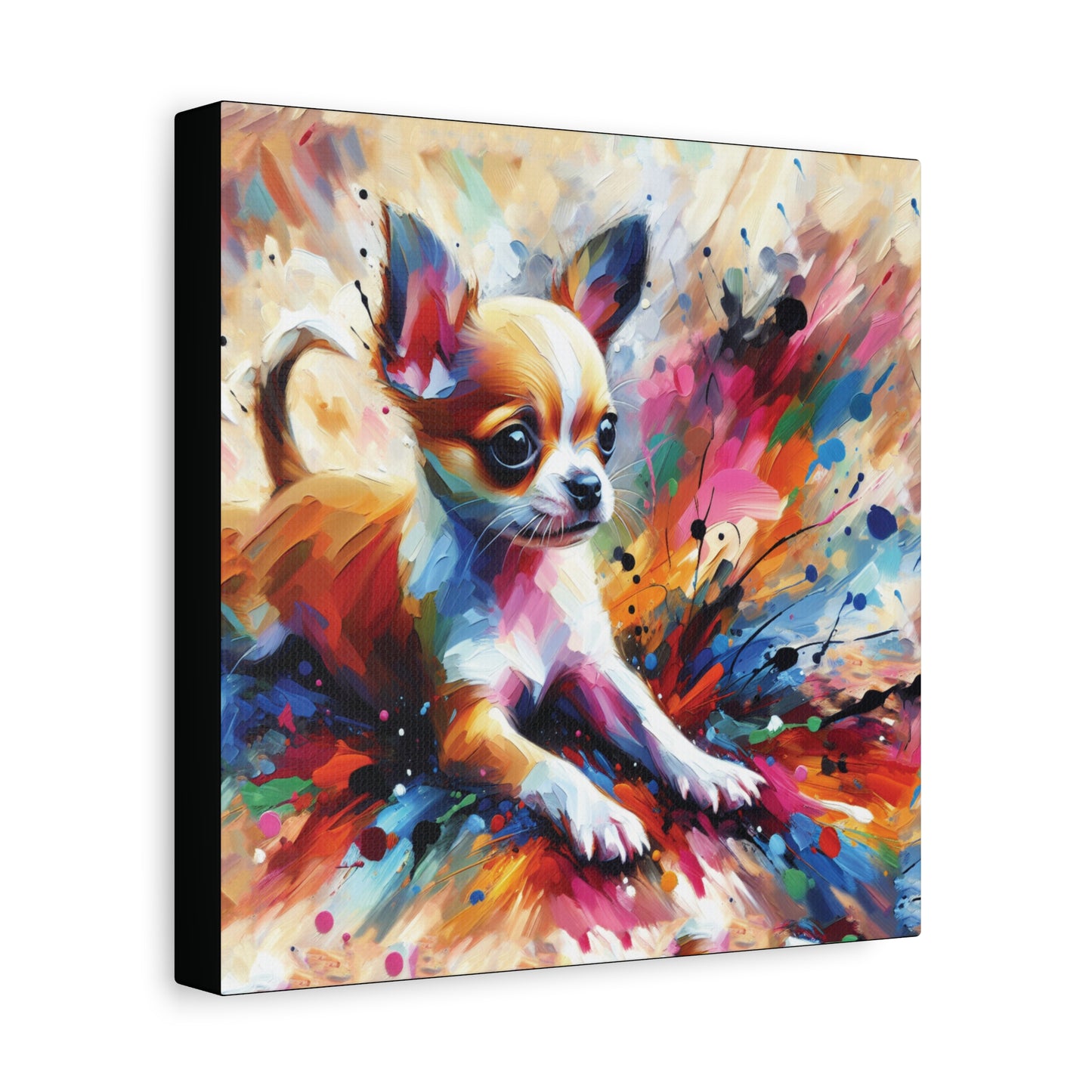 Colorful abstract painting of a chihuahua dog on a colorful background