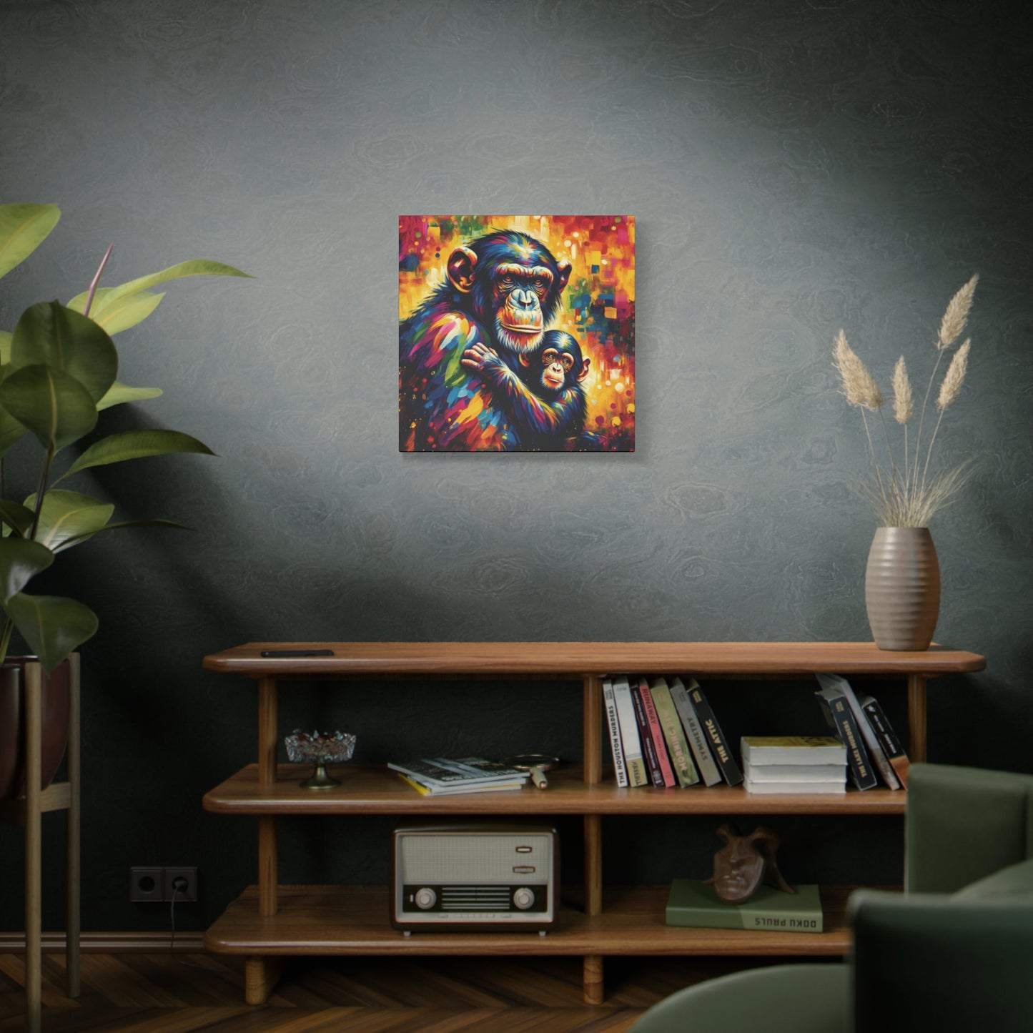 Chimpanzee with Baby Expressionist Canvas Art Print