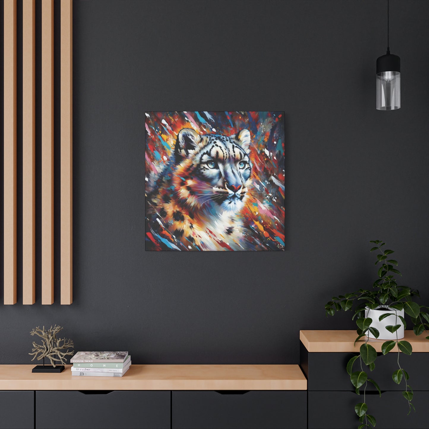 Colorful Snow Leopard Expressionist Canvas Wall Art