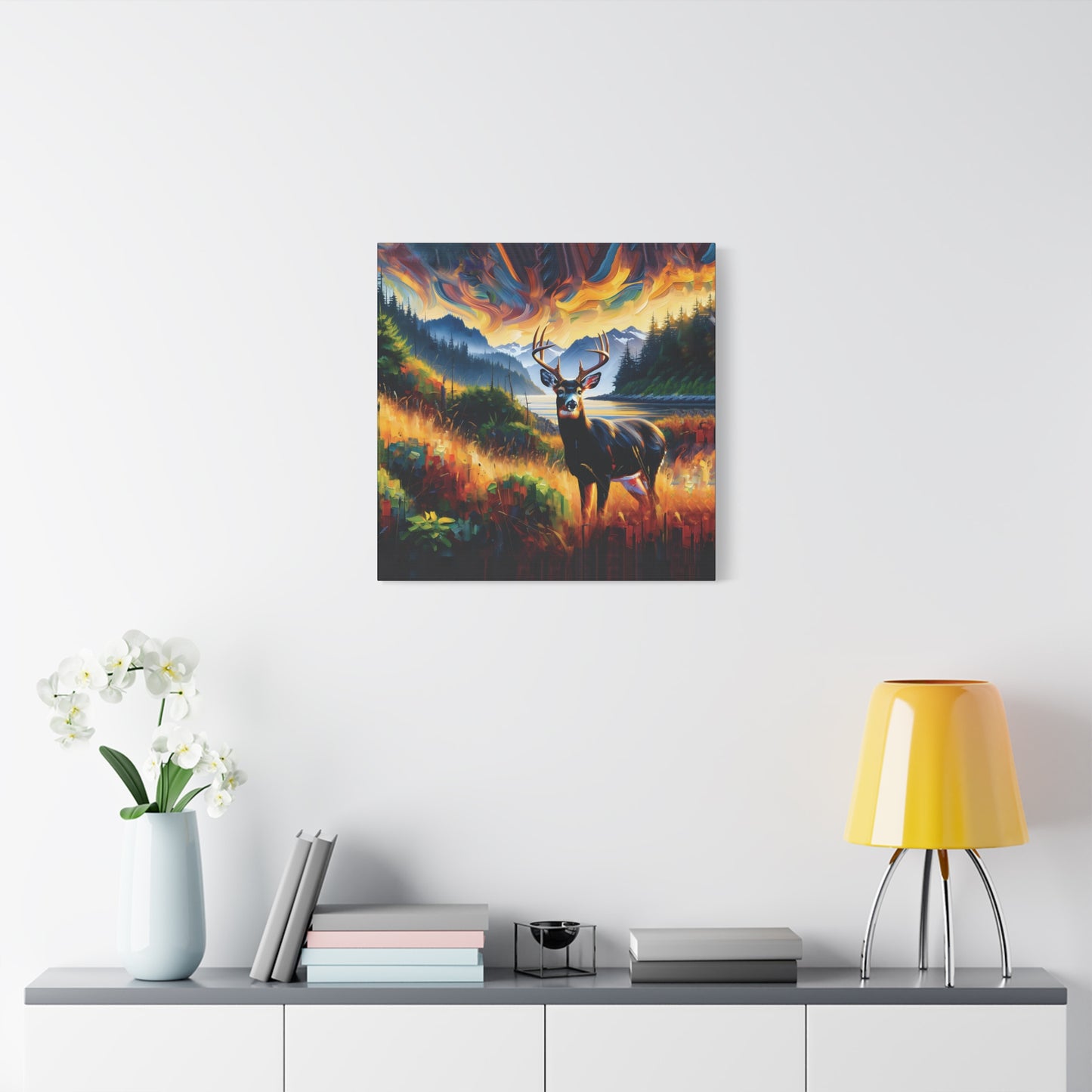 Canvas Wall Art - Black Tail Buck in Olympic National Park - Colorful Expressionist Art Style Print
